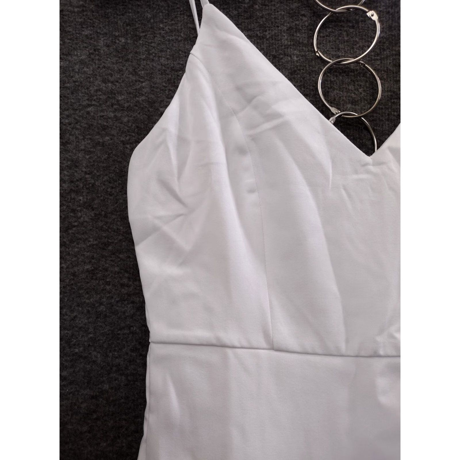 Vintage Aigeman Women's V-Neck White Midi Dress XS Sleeveless Spaghetti Straps High Slit Mini? (note: original says Midi so not Mini) Size XS / US 0-2 / IT 36-38 - 7 Thumbnail