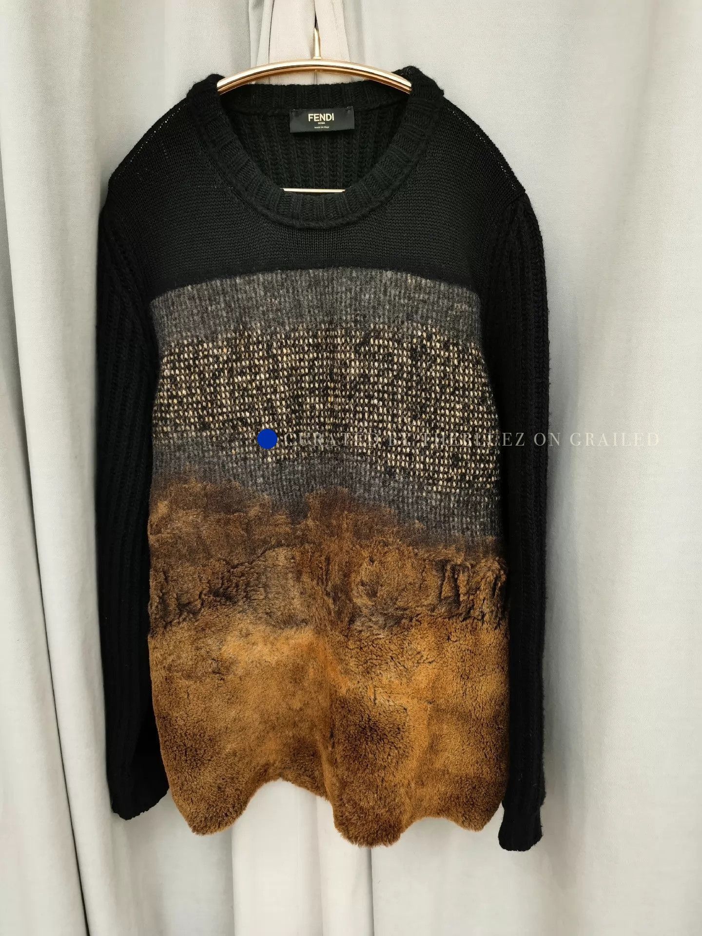 Fendi Black Wool Sweater with Leather Panels Size US M / EU 48-50 / 2 - 1 Thumbnail