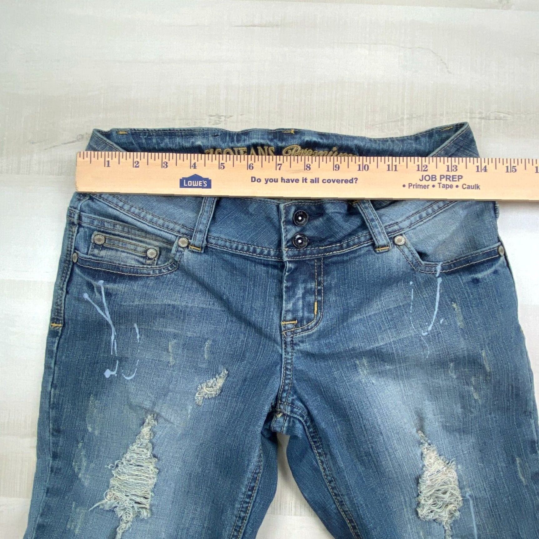 Vintage ZCO Jeans Womens Cropped Distressed Paint Splattered Blue Junior Jeans Size 27" / US 4 / IT 40 - 7 Thumbnail