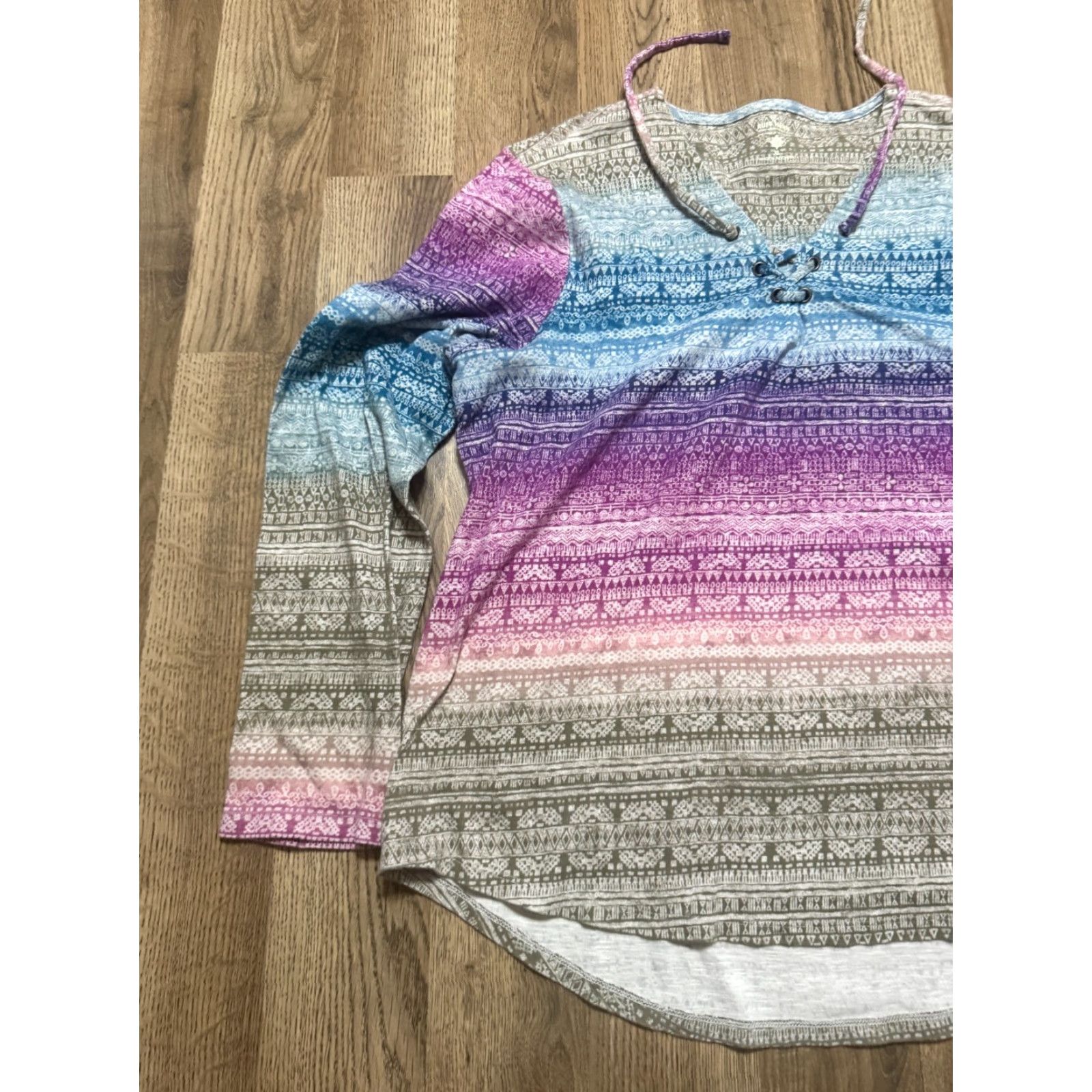 Vintage Ruff Hewn Shirt Women's XL Long Sleeve V-Neck Purple Blue Red Brown Shirt Size XL / US 12-14 / IT 48-50 - 3 Thumbnail