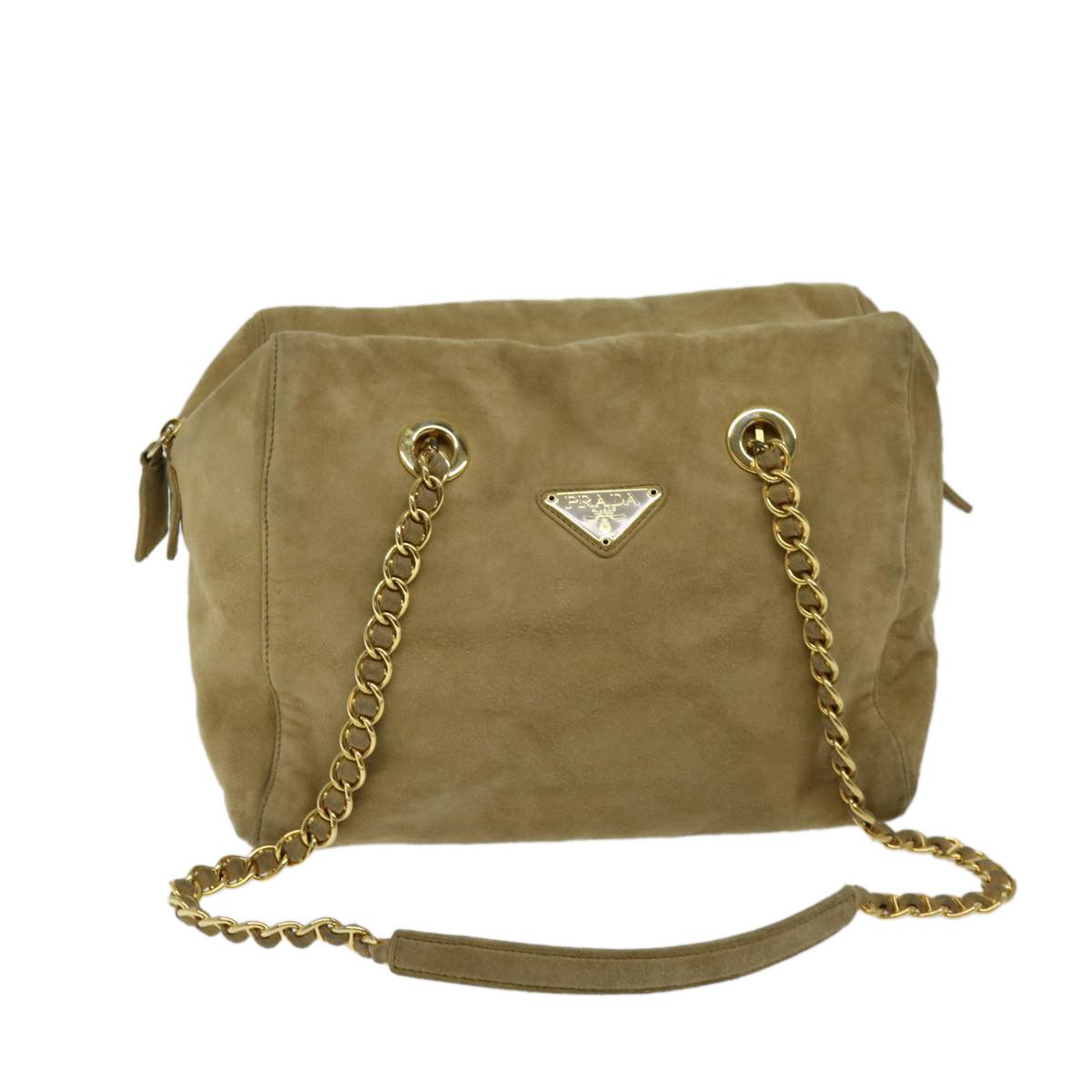 image of Prada Chain Shoulder Bag Suede Beige Auth 69664, Women's