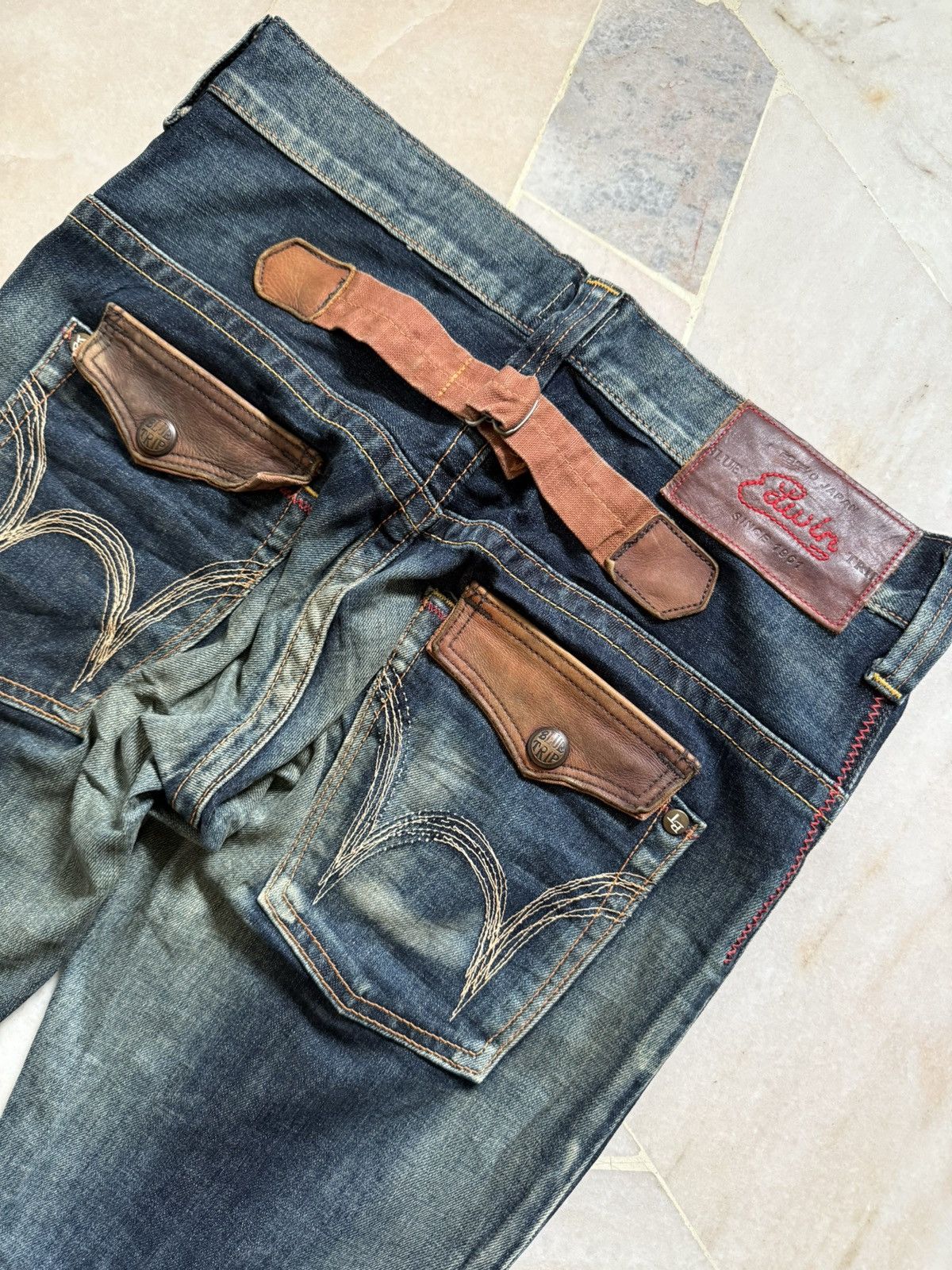 Japanese Brand 90s Vintage Edwin blue trip flare buckle back Size US 32 / EU 48 - 6 Thumbnail