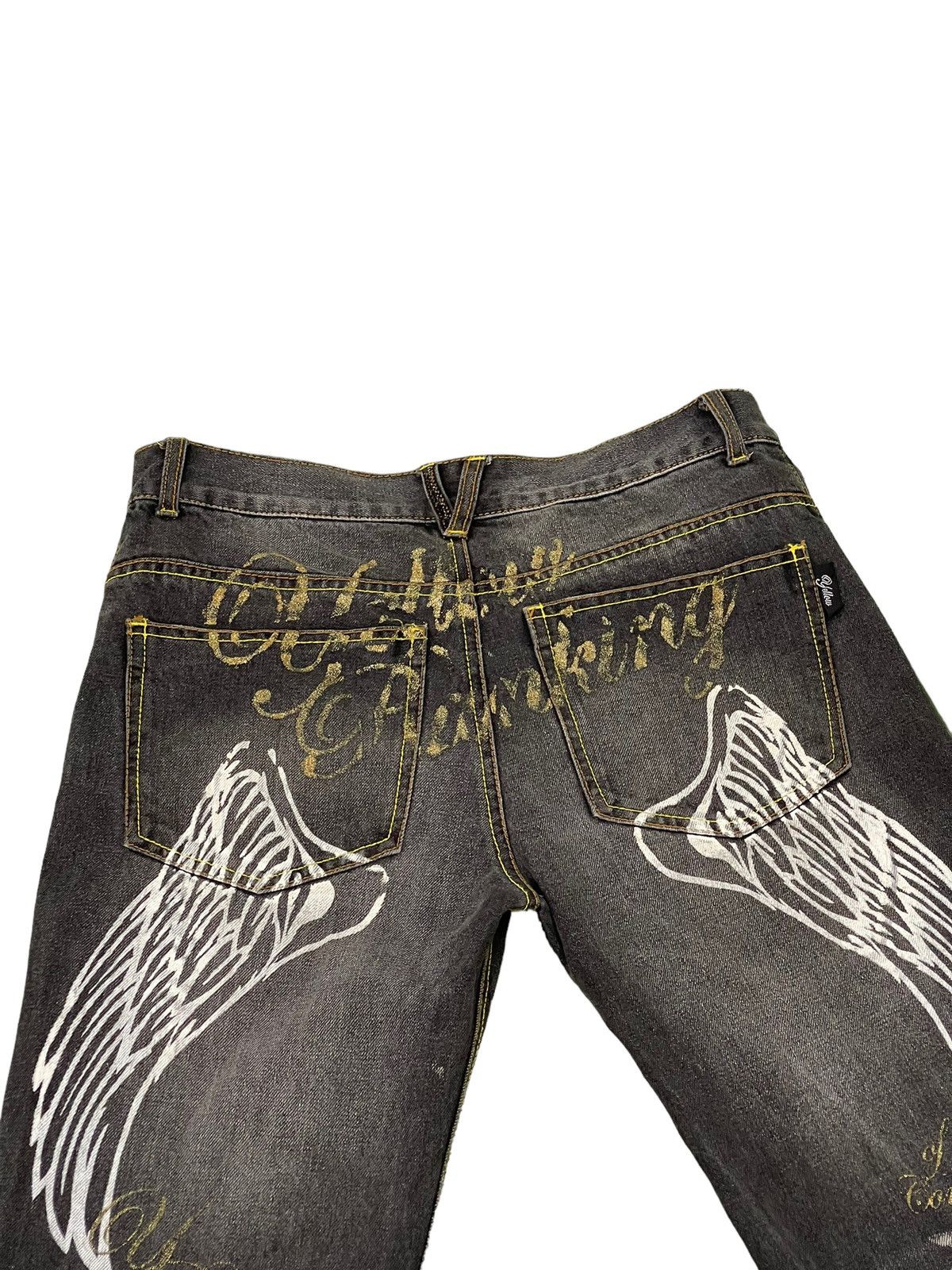 Japanese Brand Flare Jeans Yellow Ranking Distress Faded Boot Cut 7🟦4 Size US 31 - 18 Thumbnail