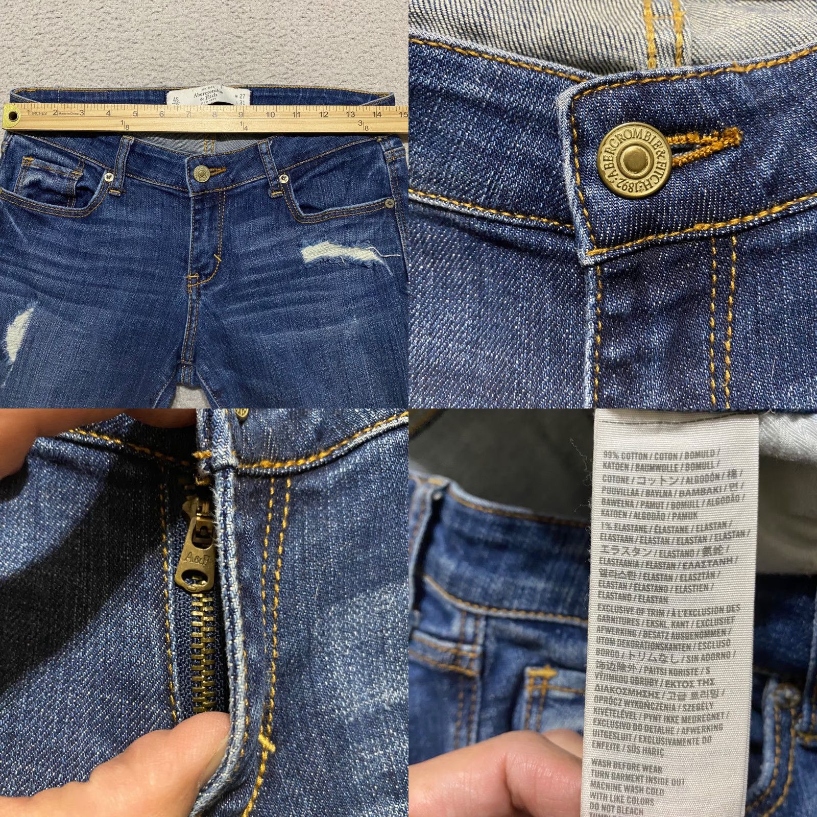 Abercrombie & Fitch Abercrombie & Fitch Womens Jeans Blue Denim 29 in 4 Bootcut Distressed Stretch Regular Size 29" - 8 Thumbnail