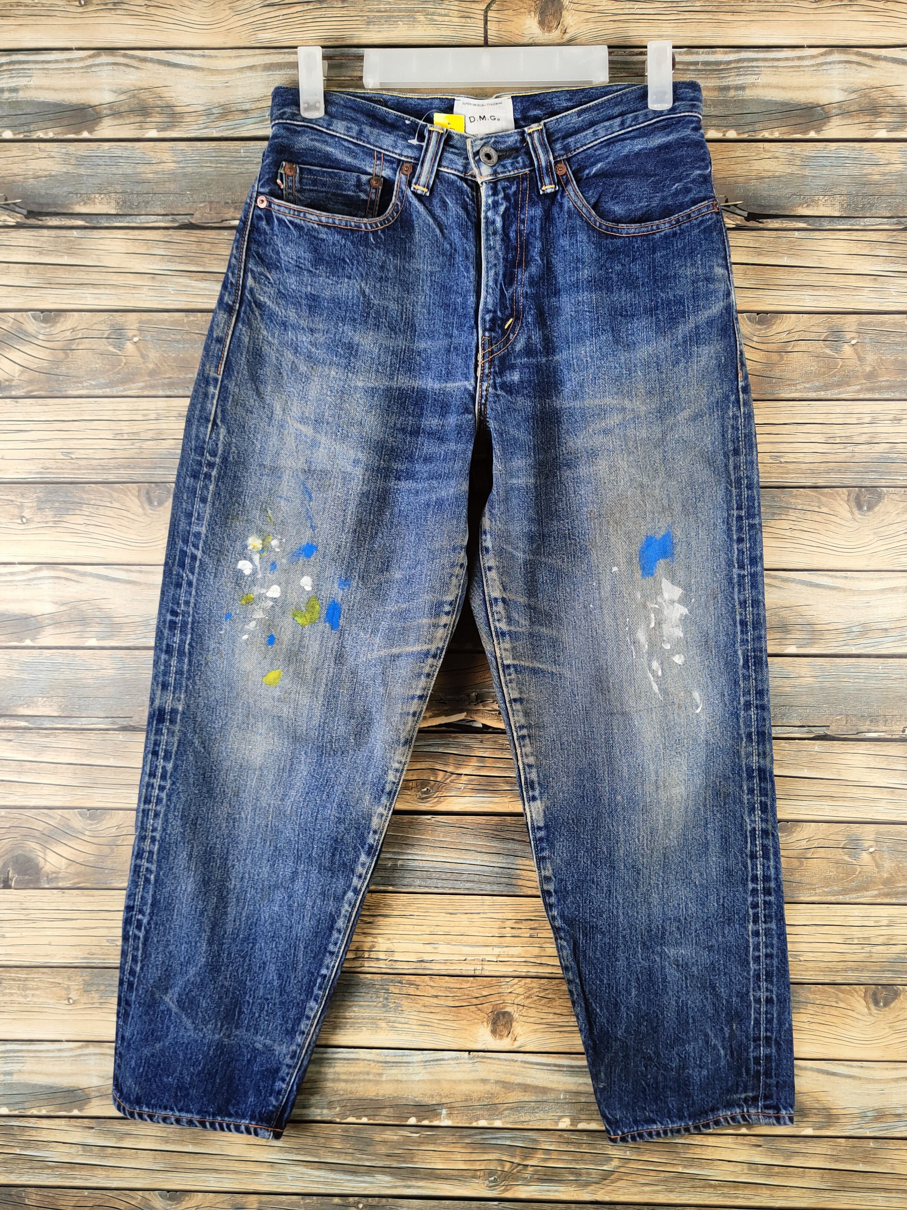 Japanese Brand DL D.M.G Dark Blue Distressed Ripped denim Jeans #46-959 Size US 28 / EU 44 - 1 Thumbnail