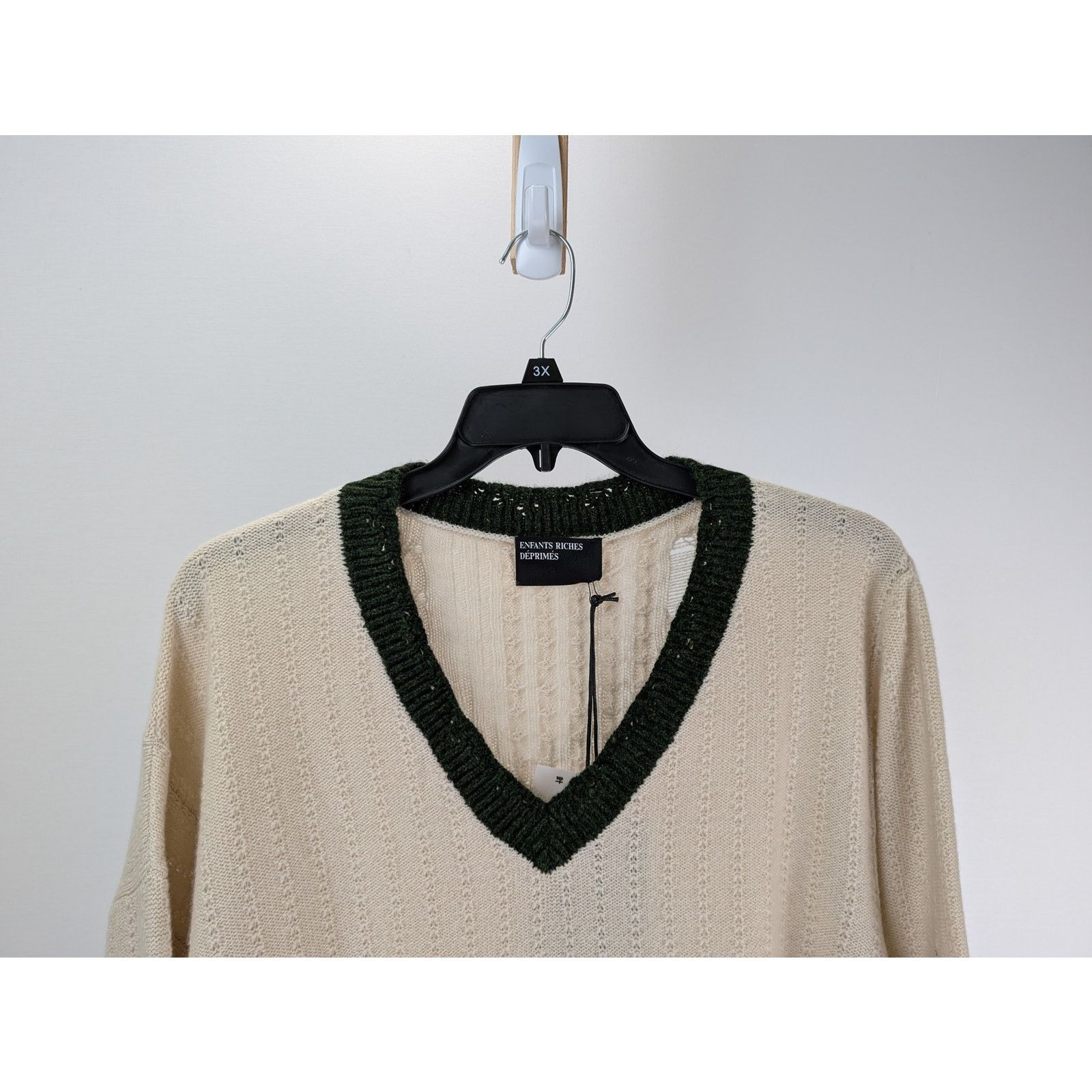 Enfants Riches Deprimes o1rshd1 Asymmetrical Varsity V-Neck Sweatshirt Ivory/Forest Size US XXL / EU 58 / 5 - 2 Thumbnail