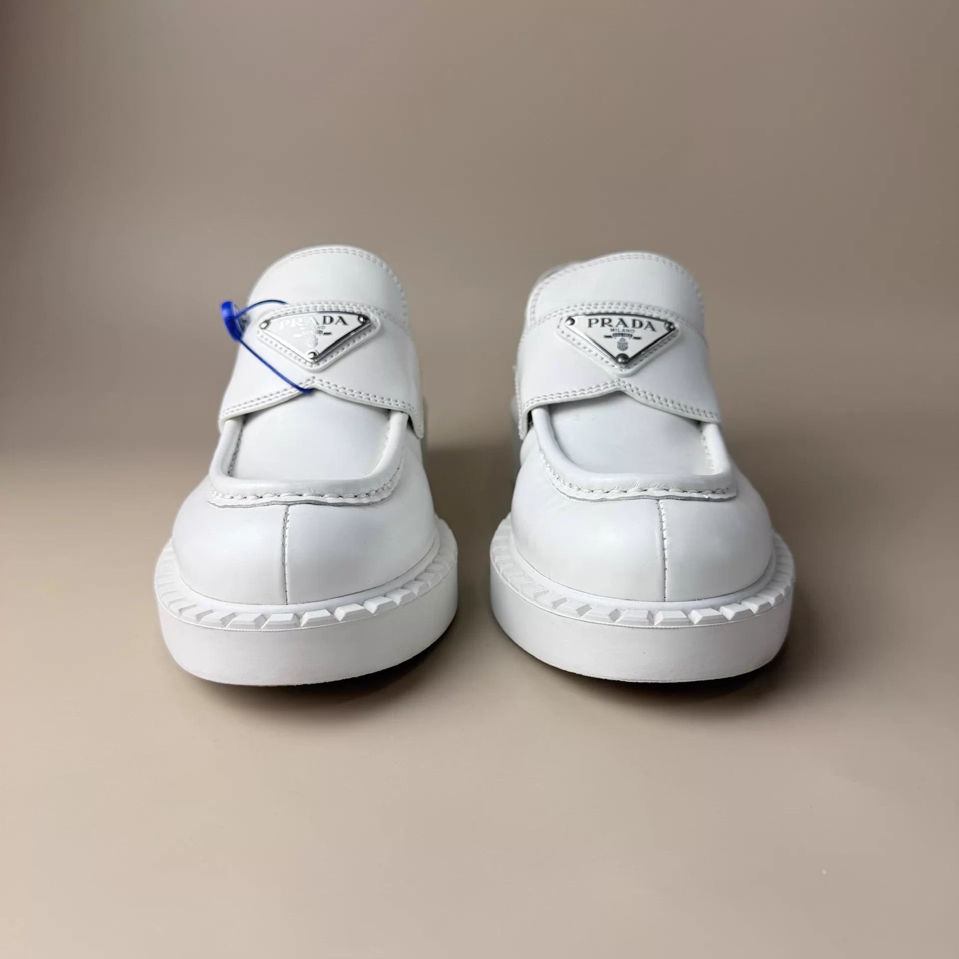 Prada Prada White Triangle Logo Leather Loafers 35 Worn Once Size US 4.5 / IT 34.5 - 2 Thumbnail