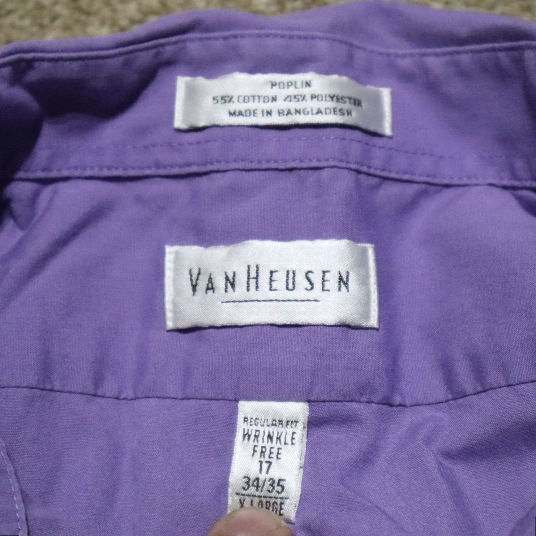 Van Heusen Van Heusen Shirt Button-Up Adult Men 17 Purple Long Sleeve Solid Cotton Blend 17 34/35 Size US XL / EU 56 / 4 - 3 Thumbnail