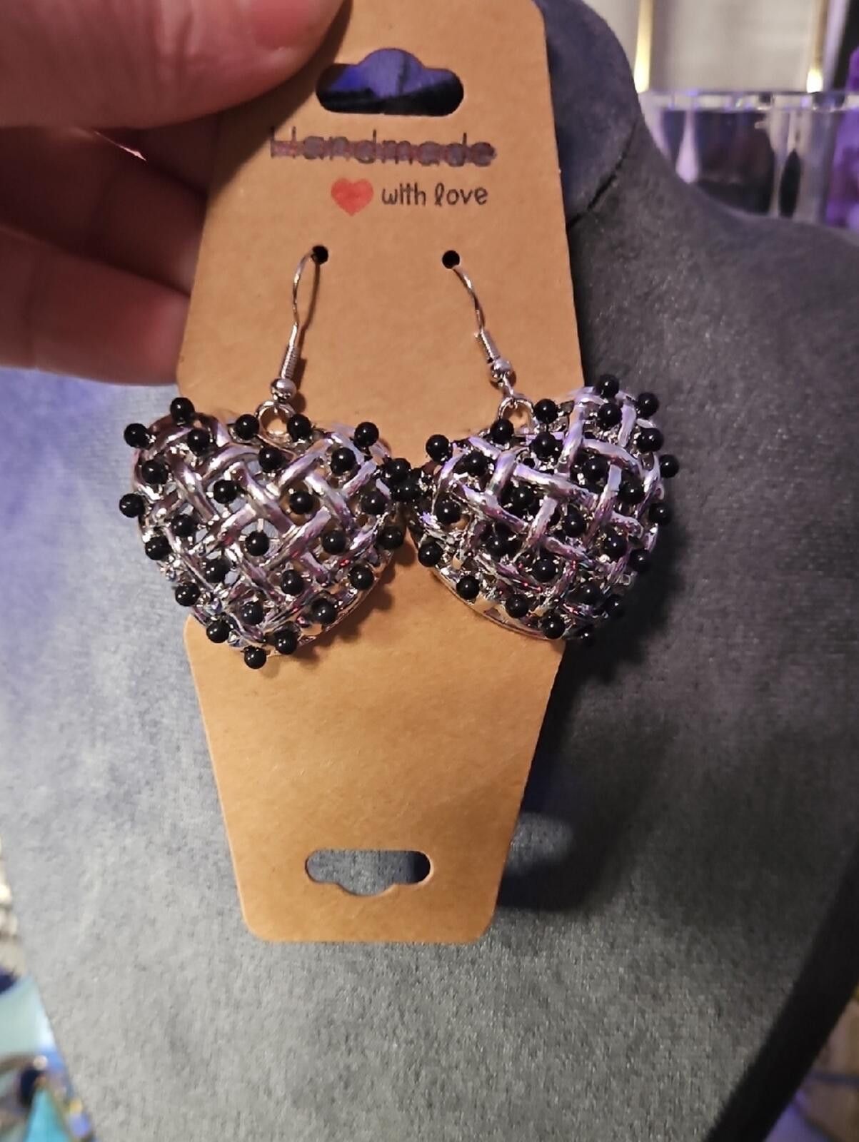 Other Heart Drop Earrings with Black Beads Size ONE SIZE - 1 Thumbnail