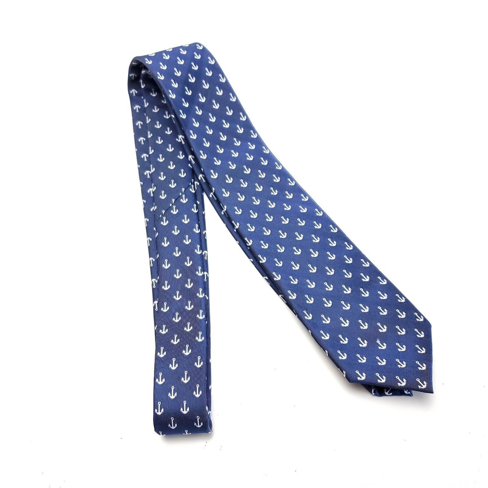 Chaps Chaps Polyester Nautical Blue Woven Short Skinny Tie Size ONE SIZE - 6 Thumbnail