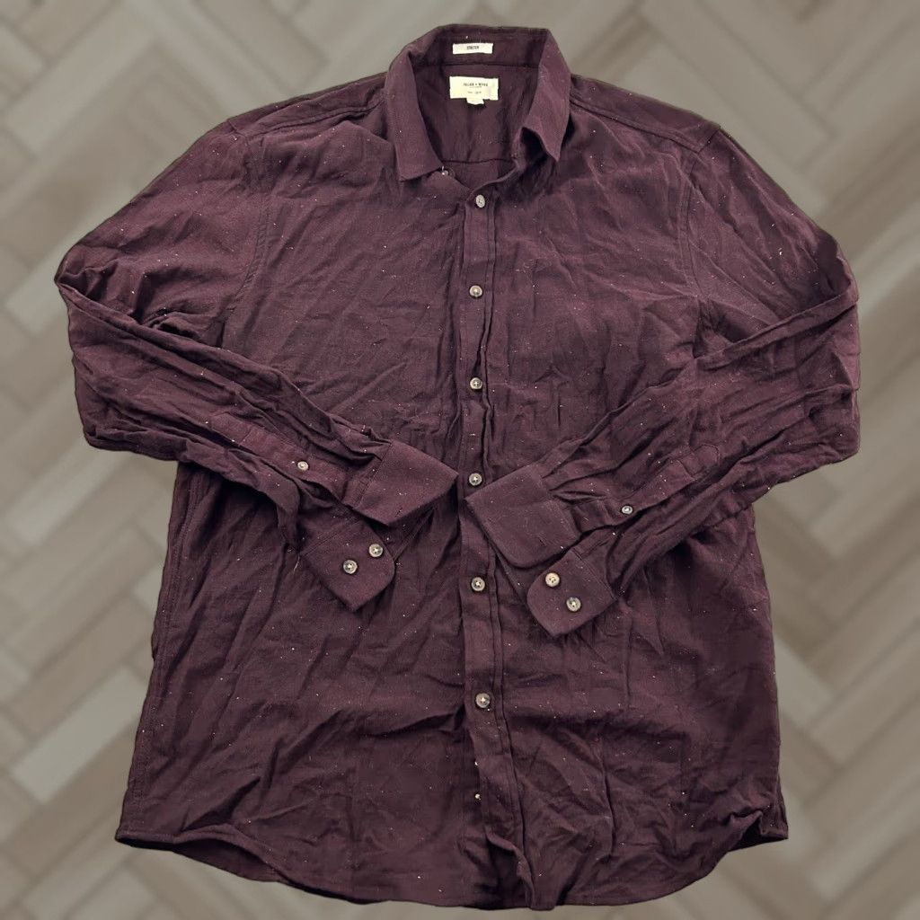 Vintage Julian & Mark Shirt Long Sleeve Button-Up Men L Maroon Purple Stretch Cotton Button Front Size US L / EU 52-54 / 3 - 1 Thumbnail