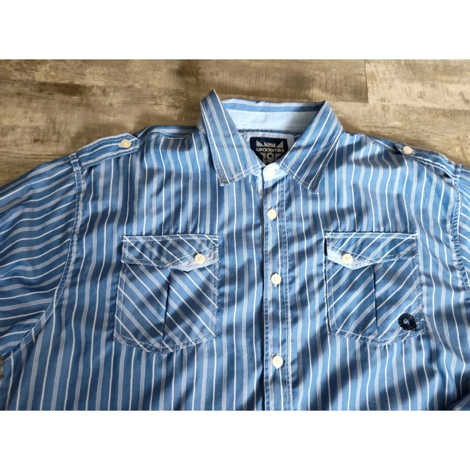 Akademiks Akademiks 4XL Shirt Button-Up Long Sleeve Striped Blue Size US XXL / EU 58 / 5 - 6 Thumbnail