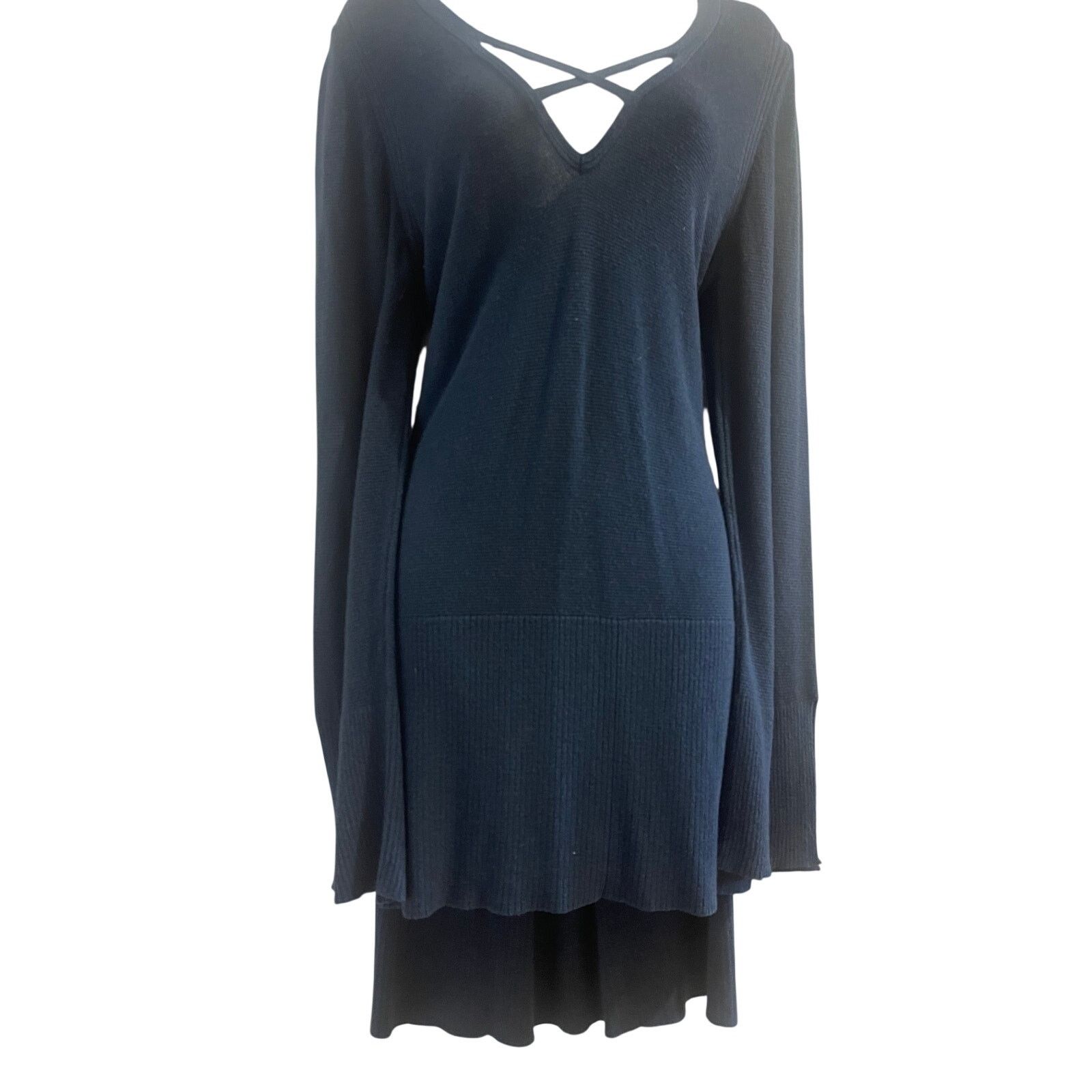 Free People FREE PEOPLE Navy Crisscross Knit Dress Tunic Size M / US 6-8 / IT 42-44 - 4 Thumbnail
