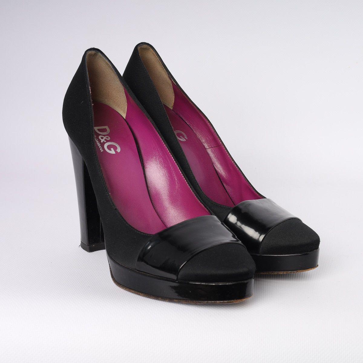 Dolce & Gabbana Dolce Gabbana Black Silk Patent Heel Platform Pumps Shoes Size US 6.5 / IT 36.5 - 6 Thumbnail