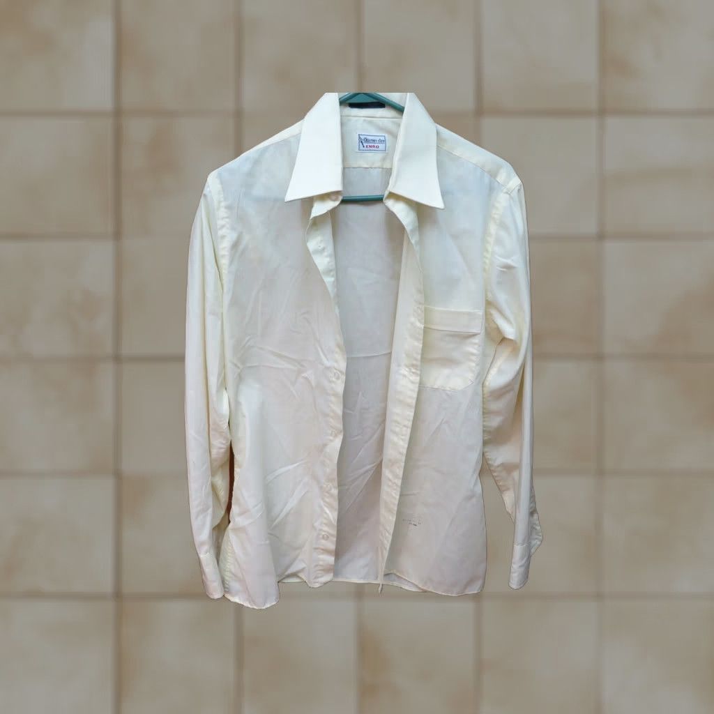 Vintage VINTAGE Men's Enro 15 Regular Dress Shirt Business Shirt Long Sleeve Yellow 1970s Mens Regular Size 15 Cotton Blend Style Size 40R - 1 Thumbnail