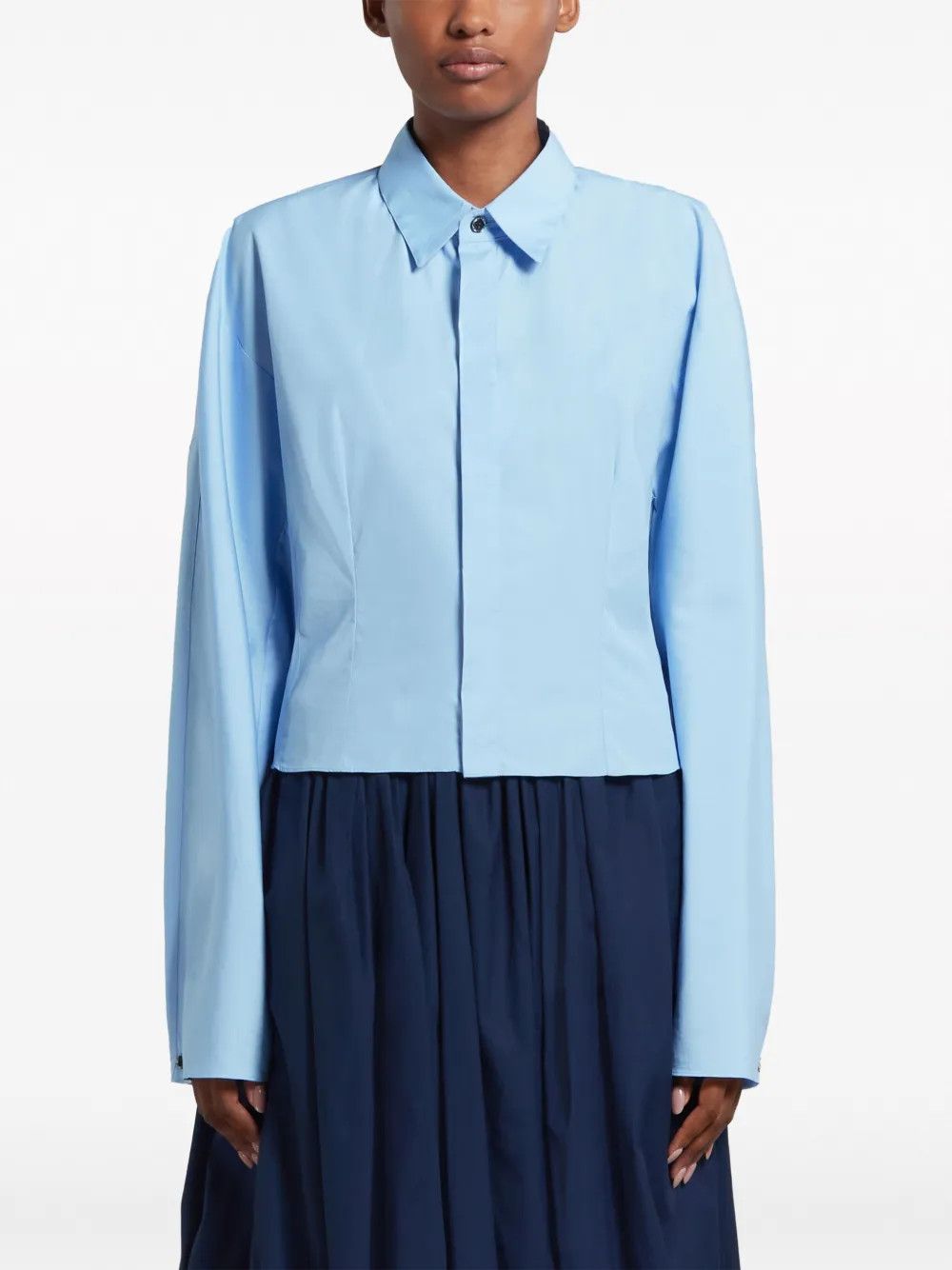 Marni o1w1db10125 Long Sleeve Cropped Cotton Shirt in Light Blue Size S / US 4 / IT 40 - 2 Thumbnail