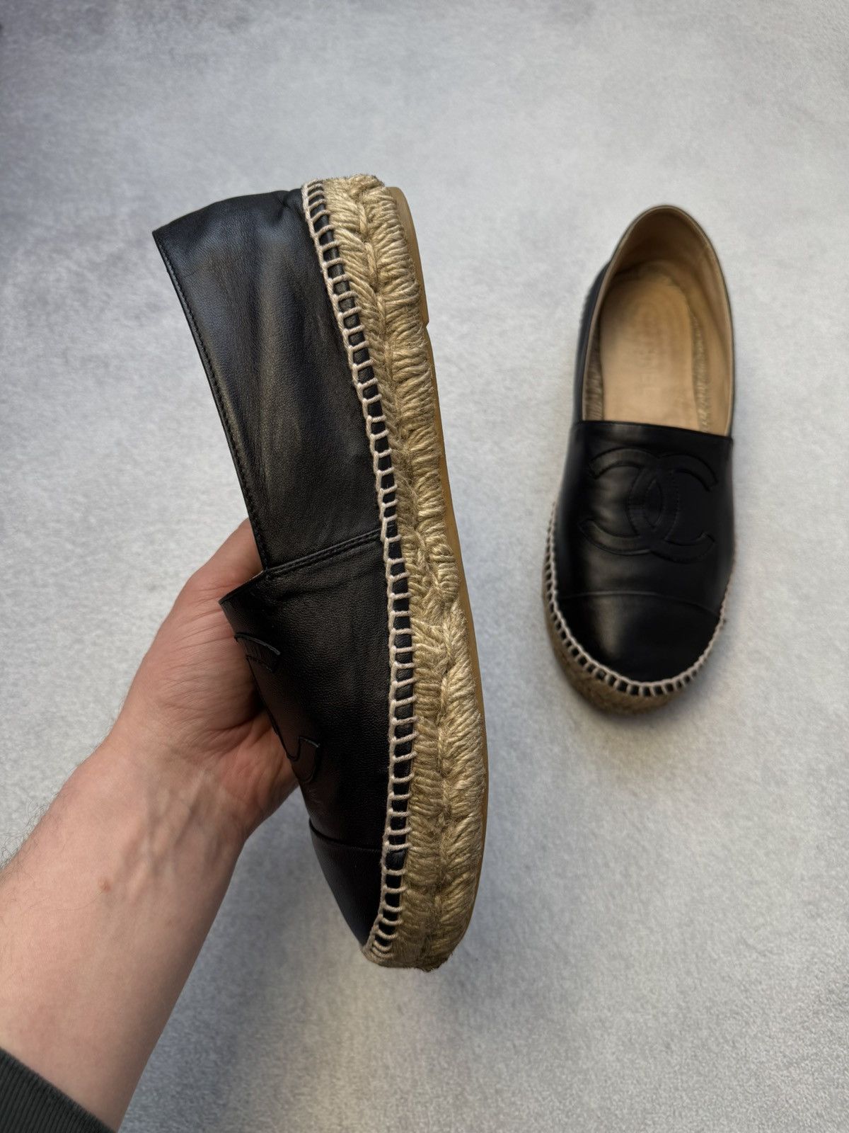 Chanel Vintage Chanel Espadrilles Black Leather slip on 40size Size US 8.5 / IT 38.5 - 6 Thumbnail