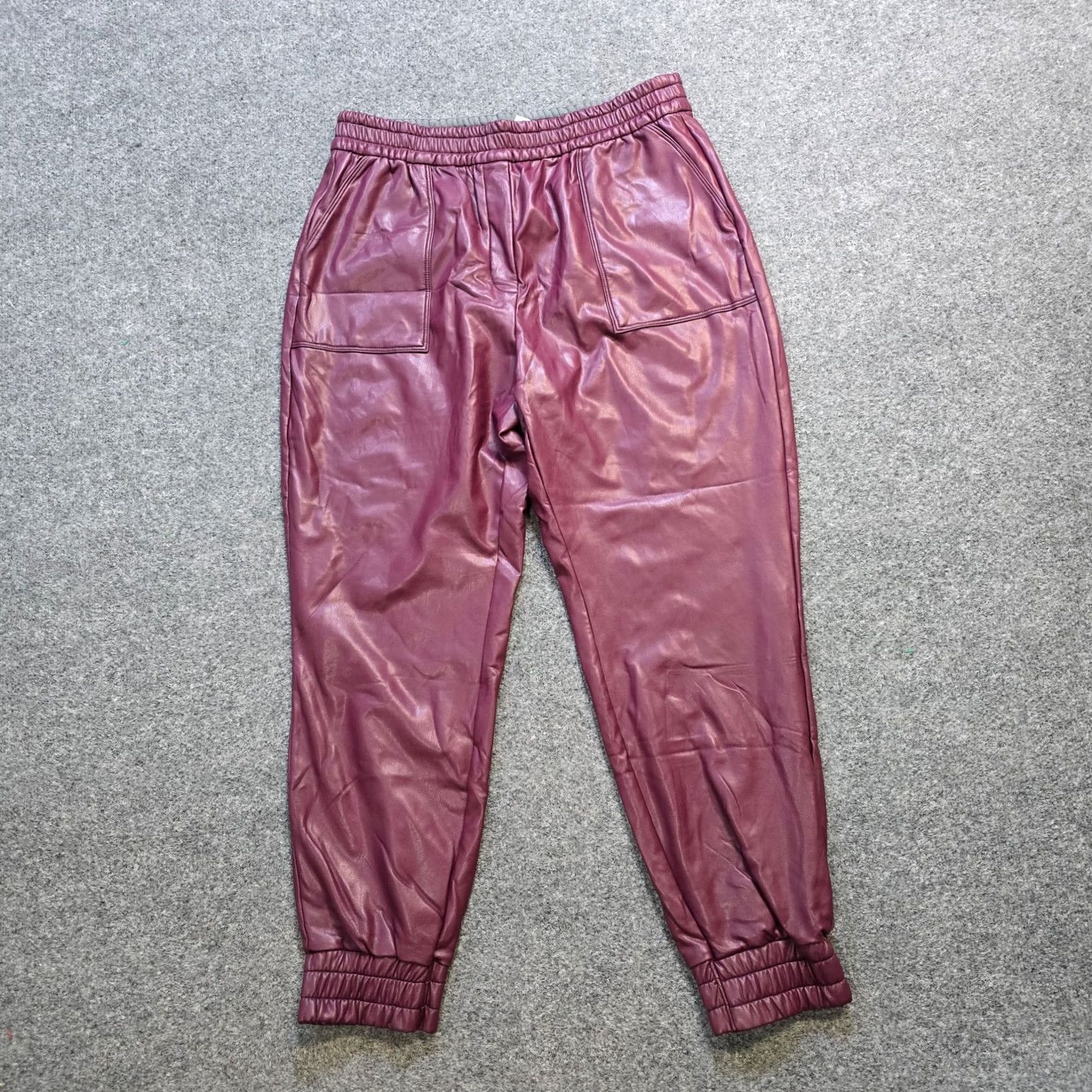 Nine West Nine West Pants Women Medium Red Burgundy Faux Leather Jogger Elastic Waist Tapered Inseam 28 in Front Flat Front Classic Fit Size 32" / US 10 / IT 46 - 2 Thumbnail