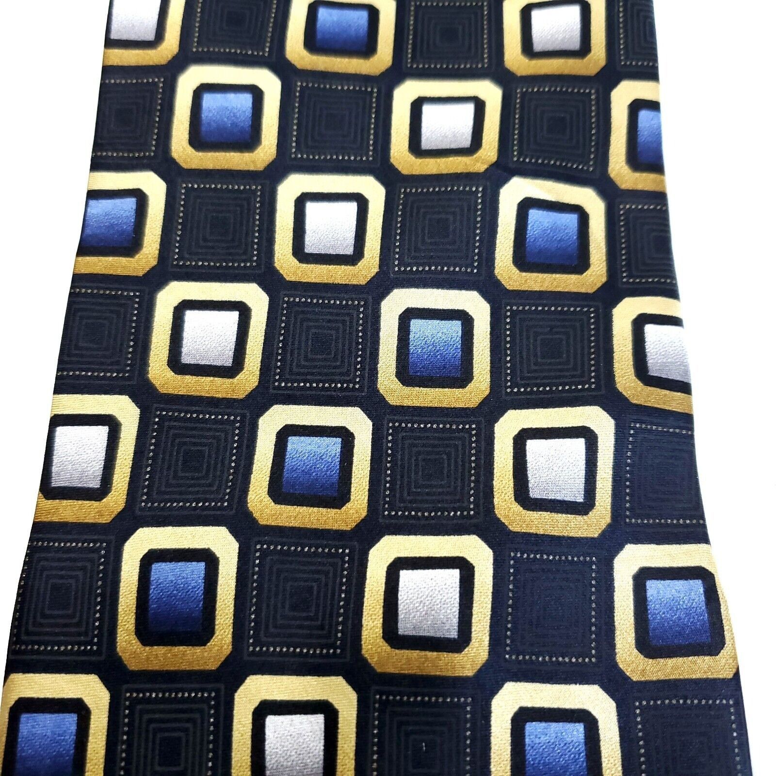 George George Blue Geometric Print Wide Silk Tie Size ONE SIZE - 2 Thumbnail