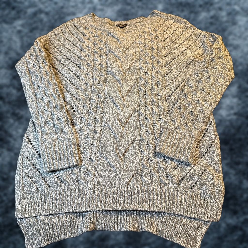 Express Express Sweater Women Small Gray V-Neck Long Sleeve Cable Knit Marled Open Knit Pullover Casual Womens Size S / US 4 / IT 40 - 1 Thumbnail