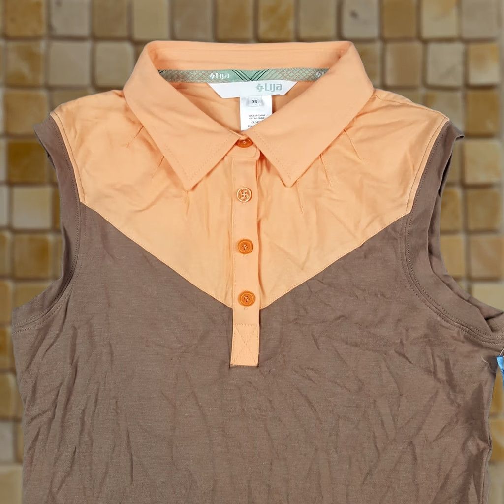 Vintage LIJA Preppy Lightweight 2-Tone Polo Tank Shirt XS Womens Brown Cotton Button Collar Golf Tank Size XS / US 0-2 / IT 36-38 - 1 Thumbnail