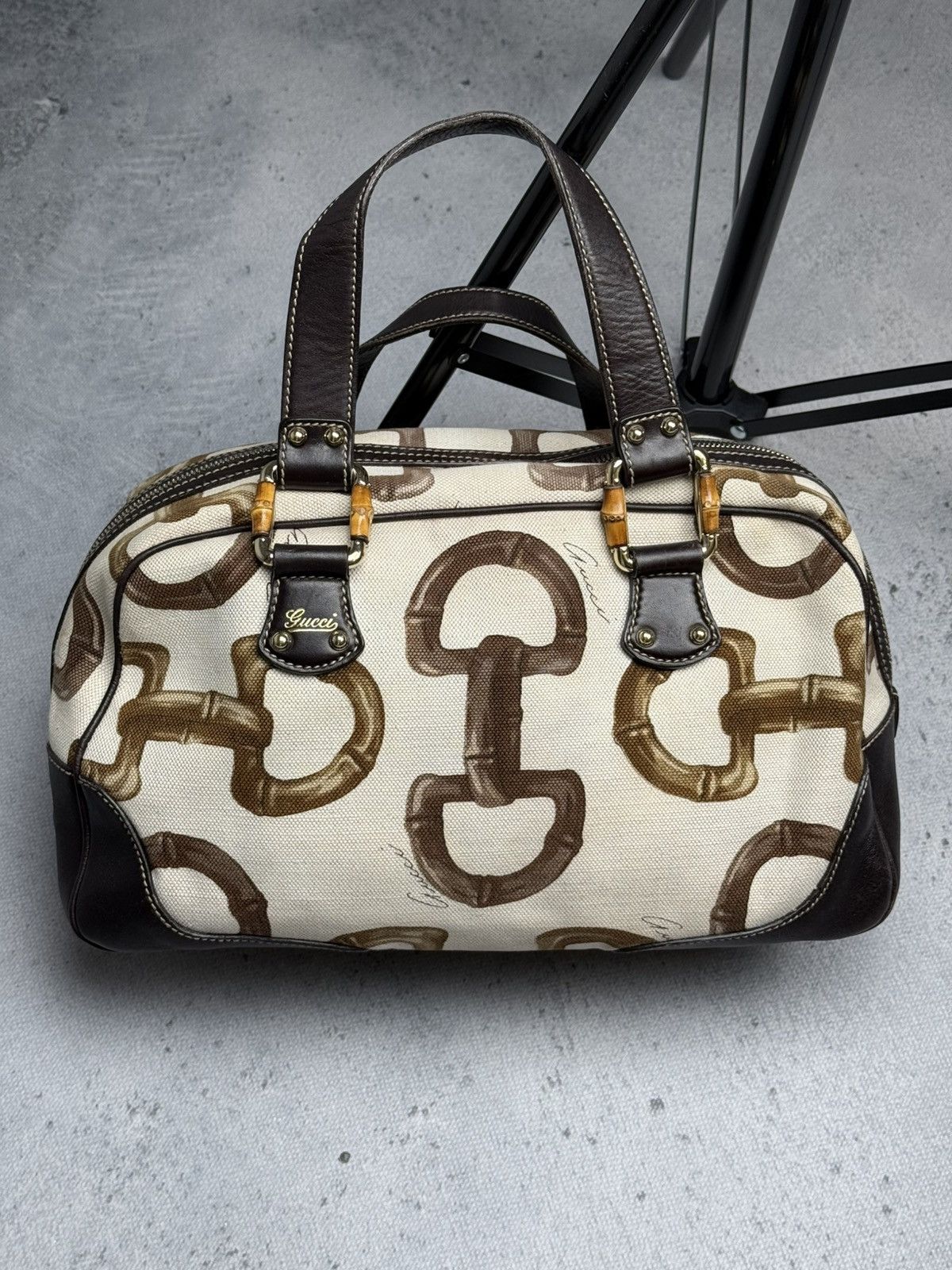 Gucci Vintage Gucci Bamboo Canvas Boston Bag Brown Leather Trim Size ONE SIZE - 12 Thumbnail