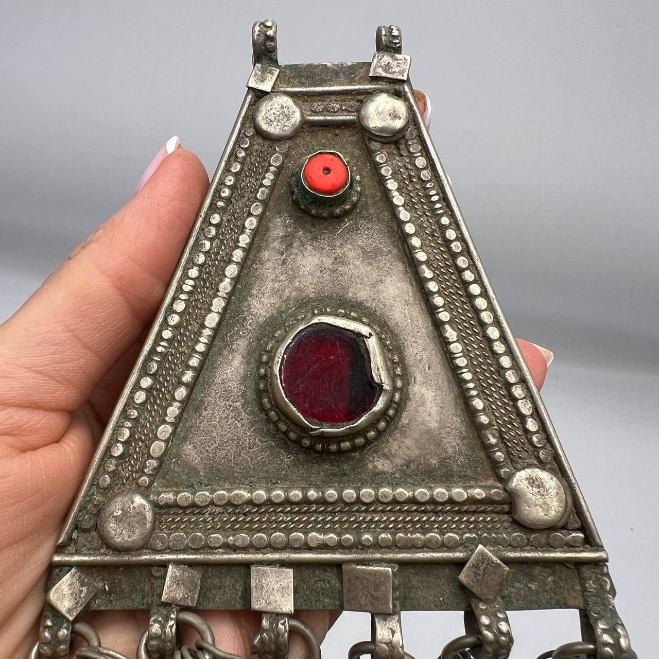 Vintage Antique Yemenite Silver Coral Handmade Jewelry Pendant 120 g Size ONE SIZE - 5 Thumbnail