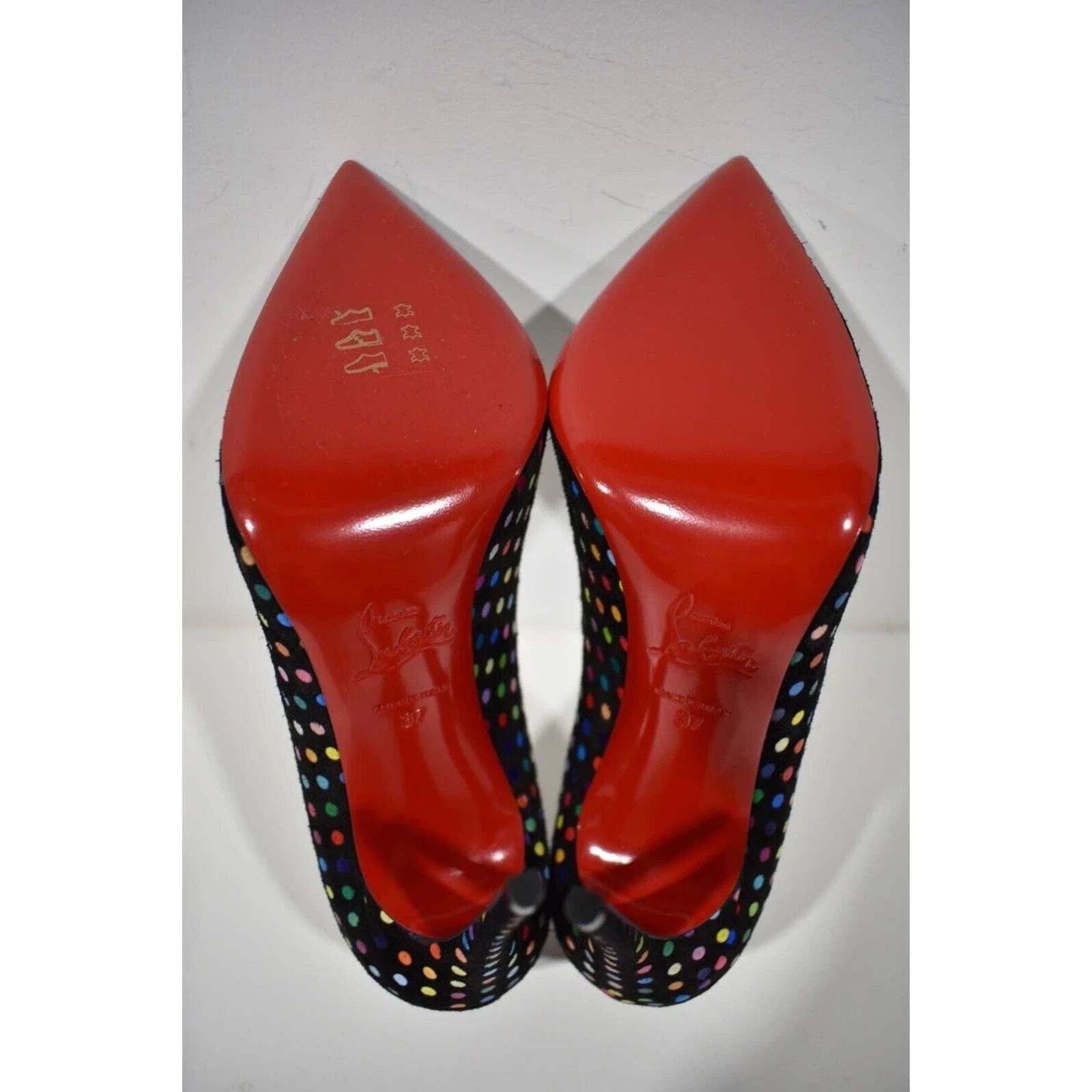 Christian Louboutin Hot Chick 100 Black Suede Multicolor Polka Dot Heel Pump 37 Size US 7 / IT 37 - 12 Thumbnail