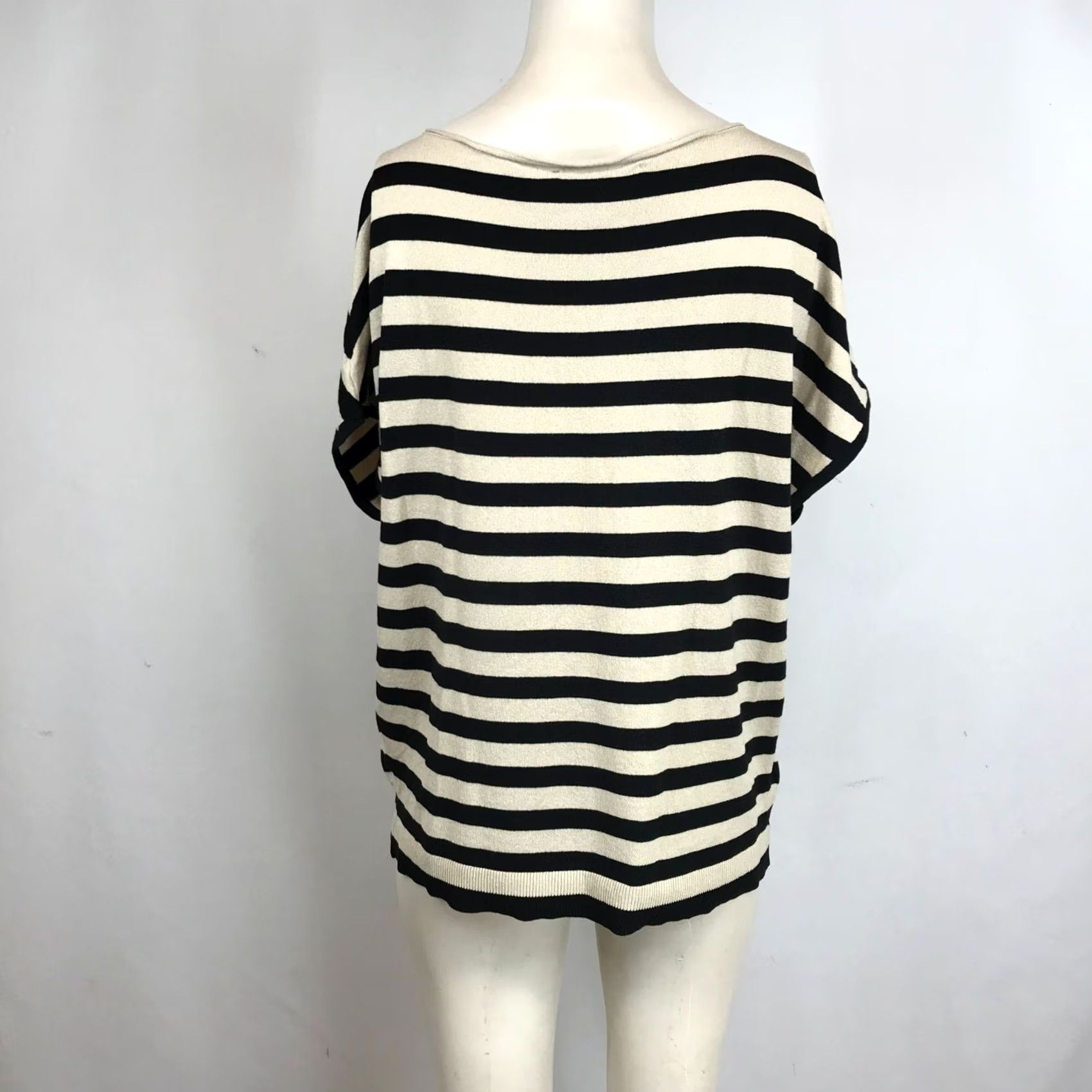 Loft LOFT Women's Medium Tan/Black Stripe Short Sleeve Round Neck Blouse Top Size M / US 6-8 / IT 42-44 - 5 Thumbnail