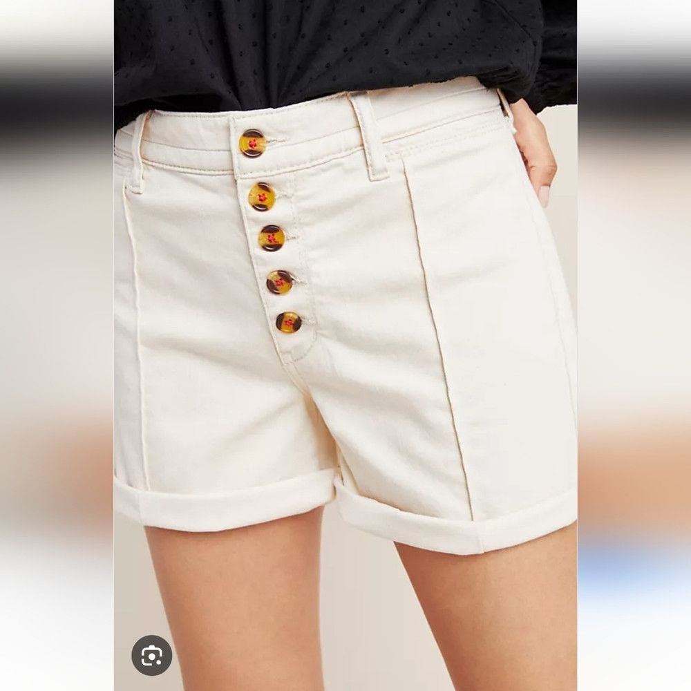 Anthropologie ANTHRO | Pilcro High-Rise Slim Boyfriend Denim Shorts Cream Size 28" / US 6 / IT 42 - 1 Thumbnail