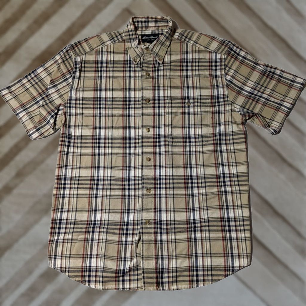 Eddie Bauer Eddie Bauer Button-Up Shirt Men Medium Khaki Brown Plaid 100% Cotton EUC Size US M / EU 48-50 / 2 - 1 Thumbnail