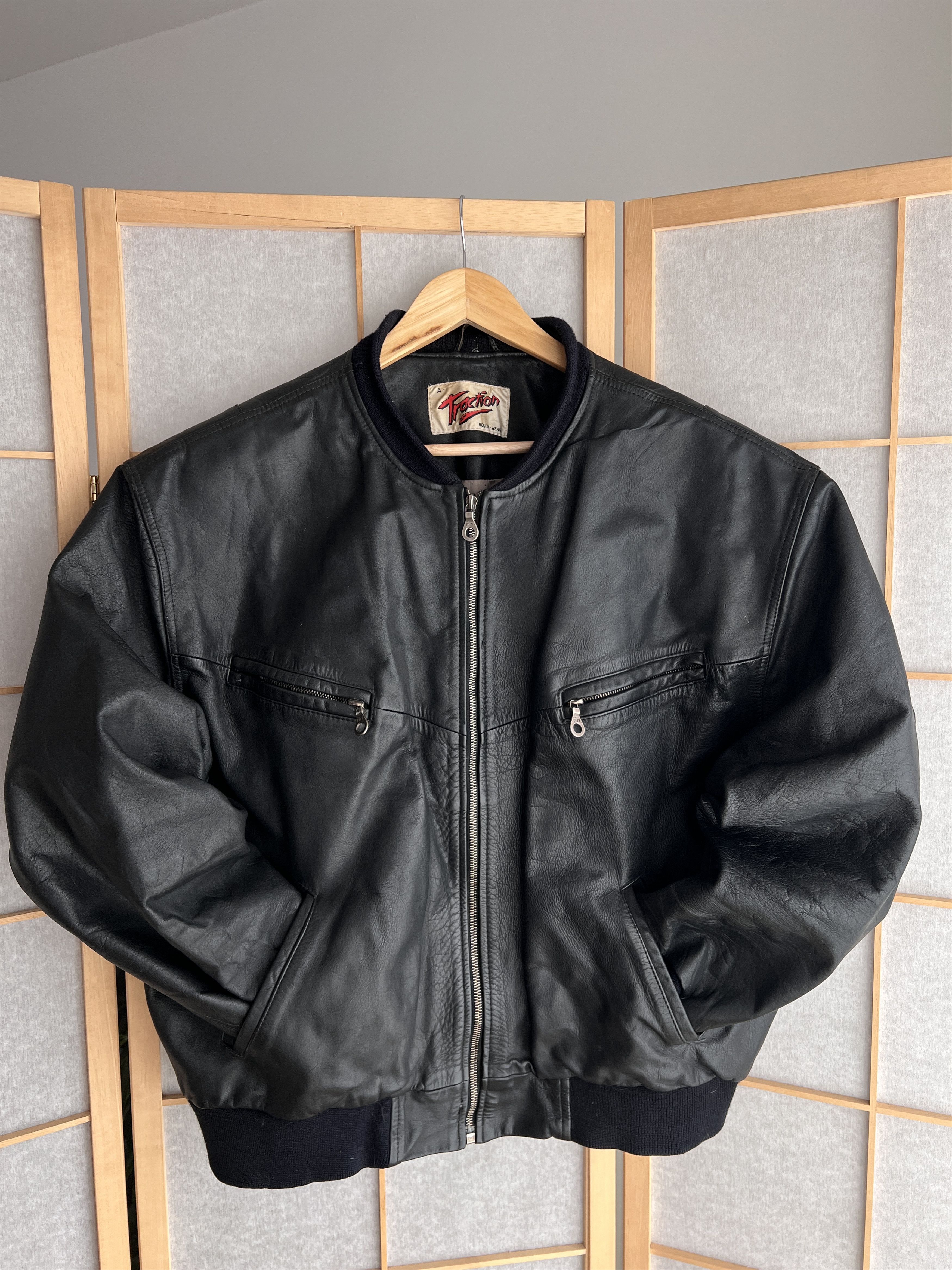 Genuine Leather VTG 1980's leather bomber jacket boxy baggy biker oversized Size US XXL / EU 58 / 5 - 2 Thumbnail