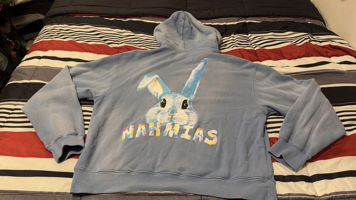 Light Blue Hoodie with Colorful Bunny Graphic Nahmias