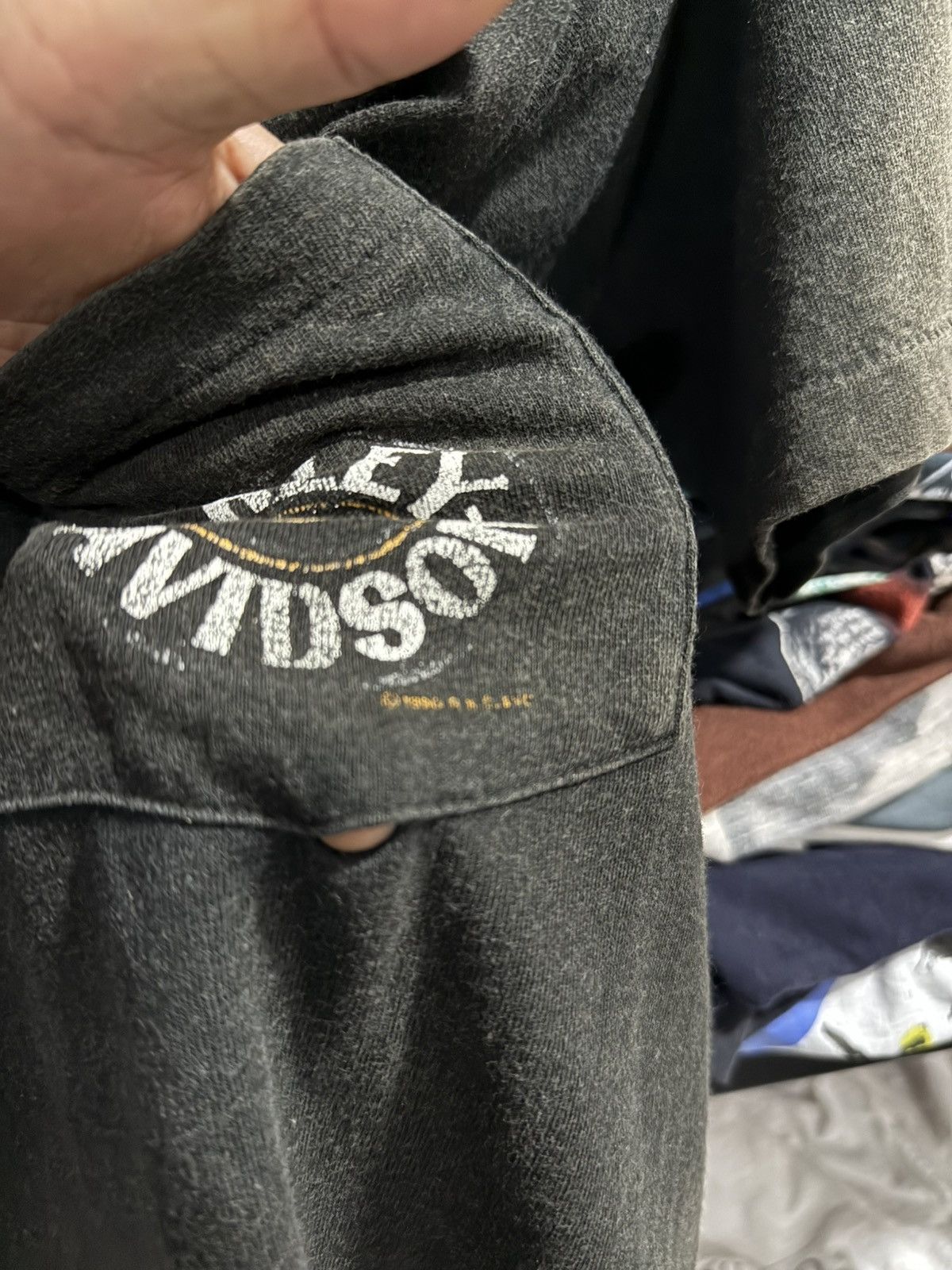 Anvil × Harley Davidson × Vintage Thrashed Vintage 90sHarley Davidson Pocket Sun Faded Anvil T Size US M / EU 48-50 / 2 - 9 Thumbnail