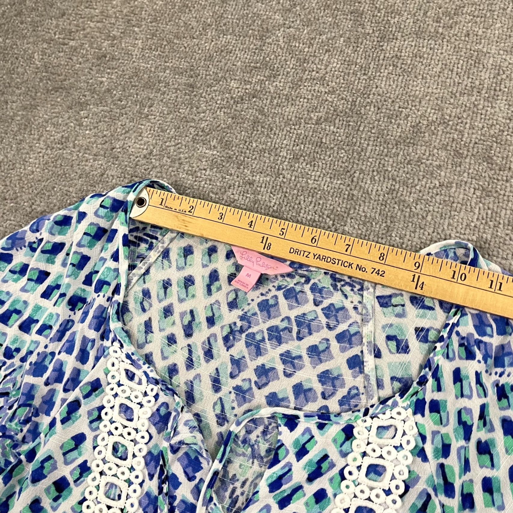 Lilly Pulitzer Lilly Pulitzer Blouse Women Medium Blue Geometric Tassel Bell Sleeve Casual Boho Size M / US 6-8 / IT 42-44 - 7 Thumbnail