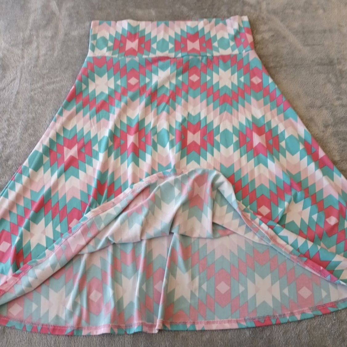 Vintage LuLaRoe Skirt Knee Length A-Line Blue Pink Geometric Pull On M Women's Medium Modern Geometric Pattern Size 32" / US 10 / IT 46 - 5 Thumbnail