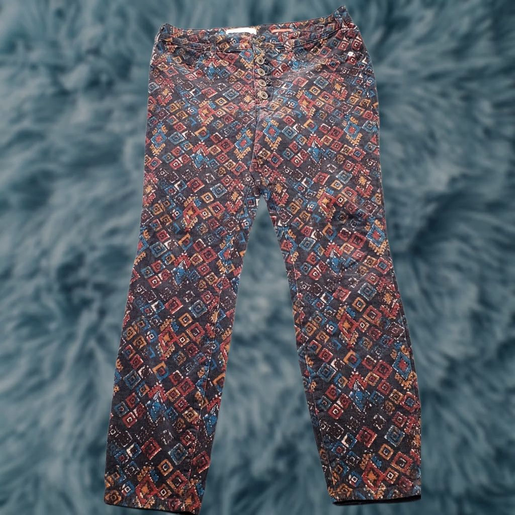 Anthropologie Anthropologie Pilcro Corduroy Pants Womens Size 32 Multicolor Geometric Stretch Button Fly Size 24" / US 00 / IT 34 - 1 Thumbnail