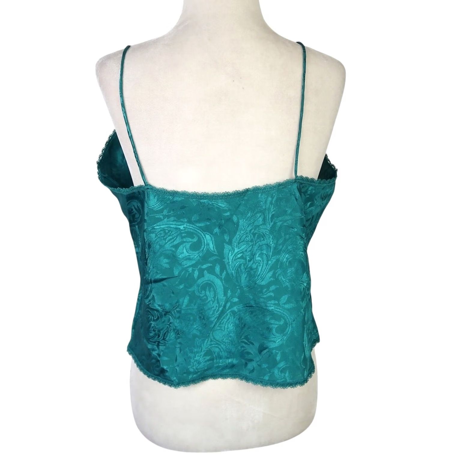 Vintage VINTAGE 80s Deena Camisole Tank Top Green Floral Satin Lace Trim L Womens Size L / US 10 / IT 46 - 4 Thumbnail
