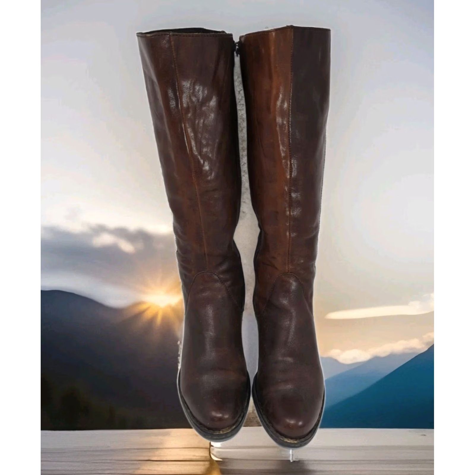 Born Børn Women 7.5 Brown Leather Knee High Riding Boots Side Zip Size US 8 / IT 38 - 6 Thumbnail