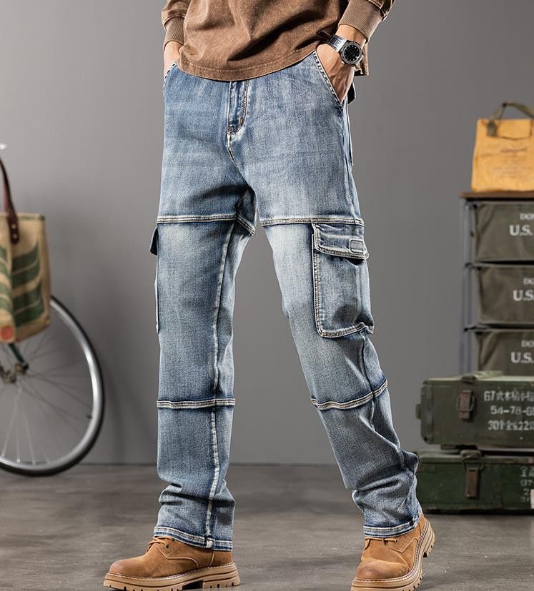 Jean Men's Baggy Jeans Loose Straight Tube Multi Pocket Size US 30 / EU 46 - 2 Thumbnail