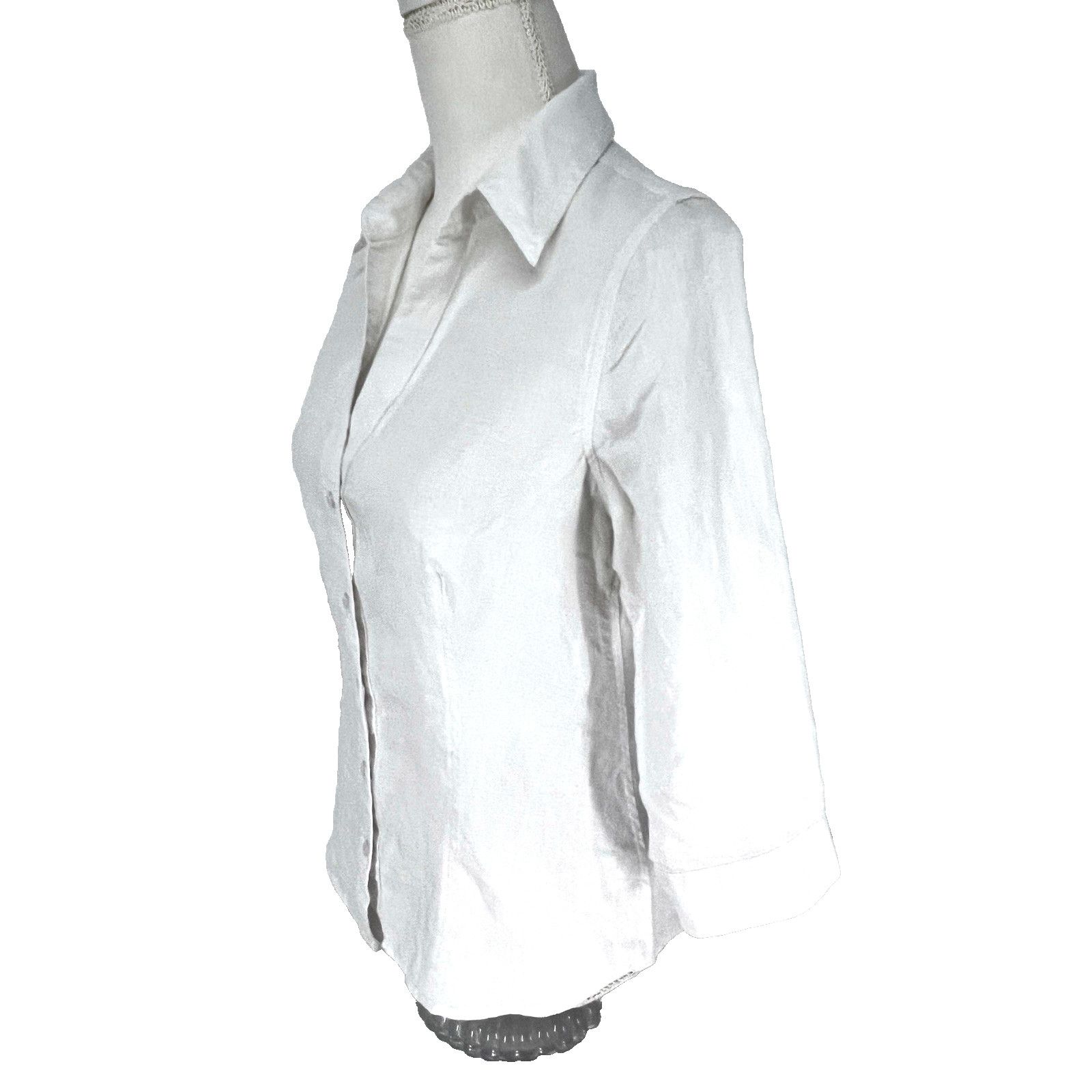 Vintage Talbots Petites White Linen Button Up Shirt Small 3/4 Sleeve Size S / US 4 / IT 40 - 2 Thumbnail