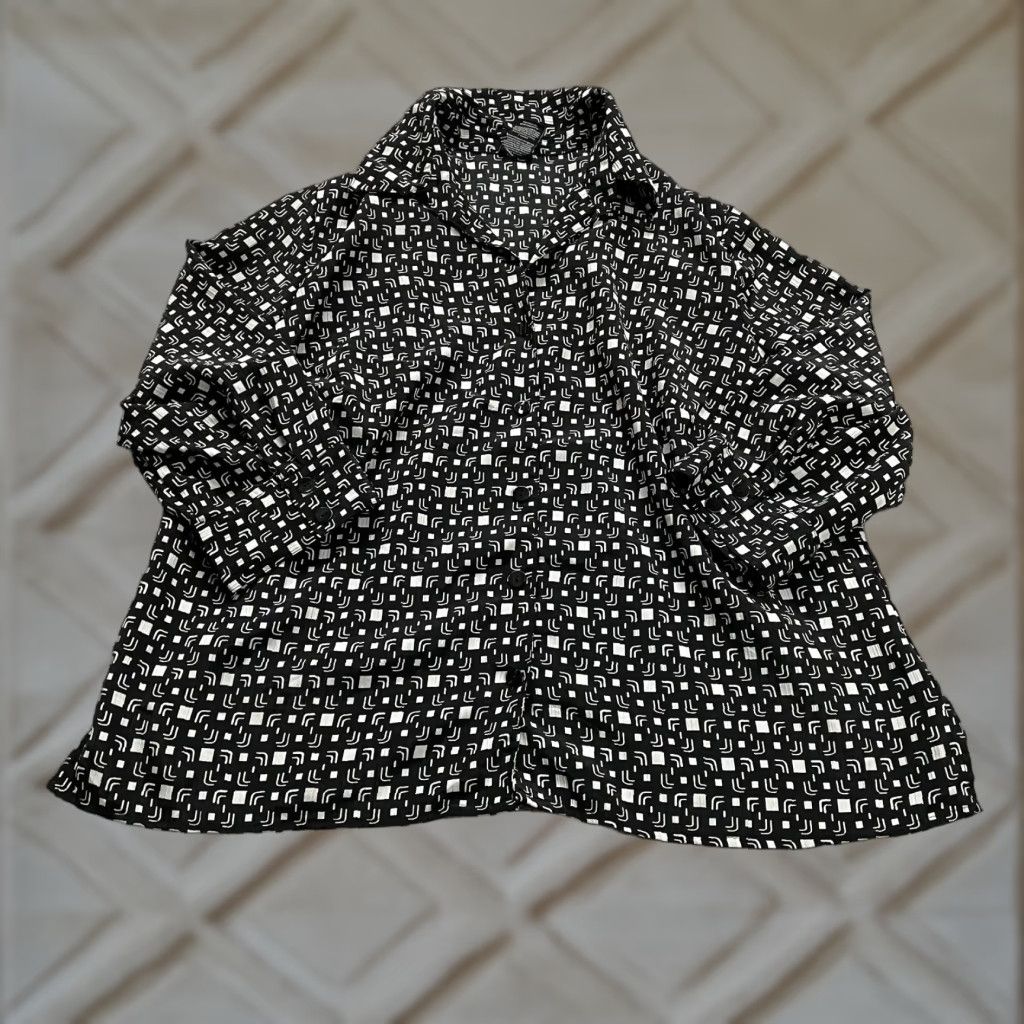 George George Button Down Shirt Womens 18/20W Black Geometric 3/4 Sleeve Size 3XL / US 20-22 - 1 Thumbnail