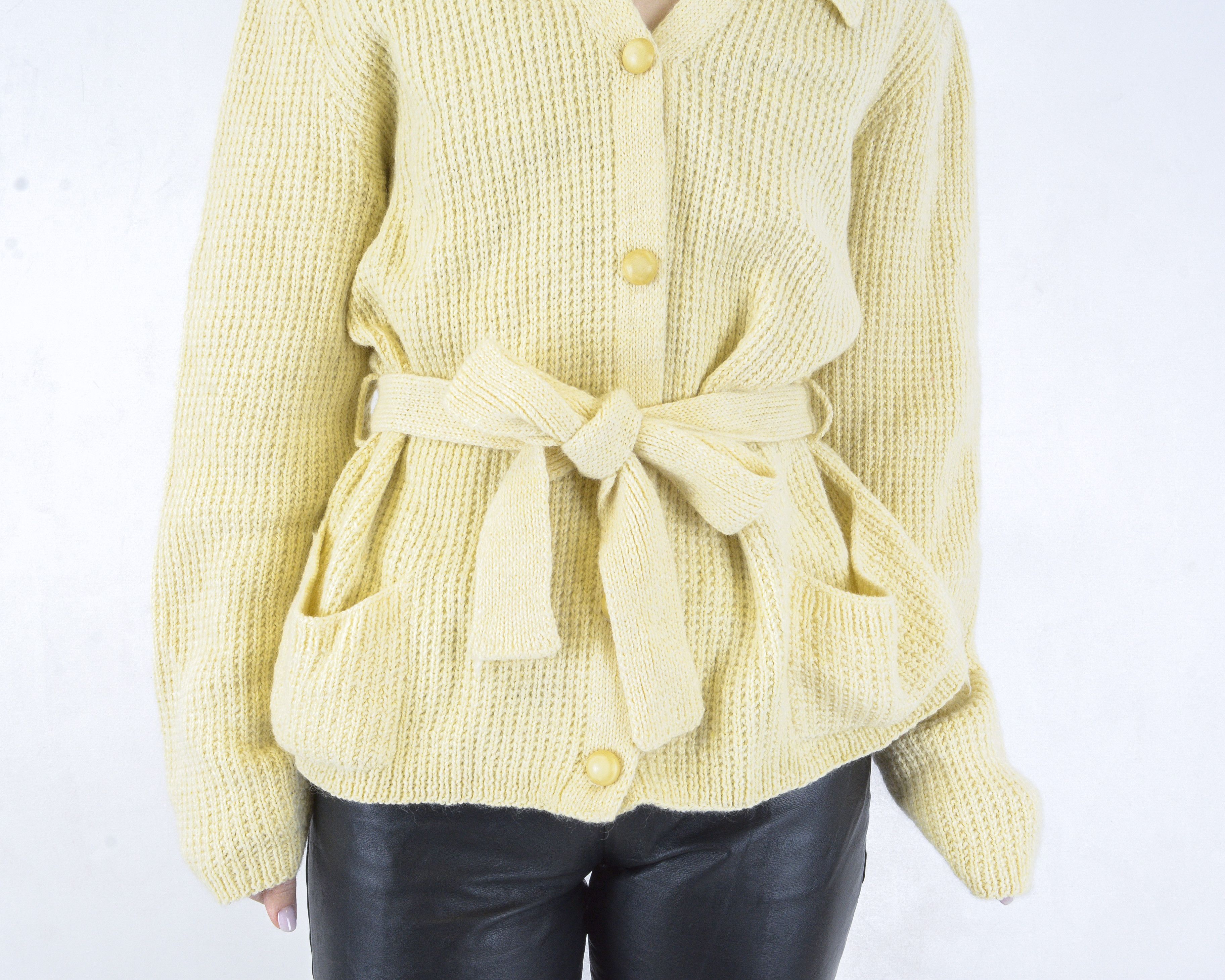 Other × Vintage XL Wool Cardigan Sweater Jumper Cable Knit Button Up Belted Size XL / US 12-14 / IT 48-50 - 5 Thumbnail