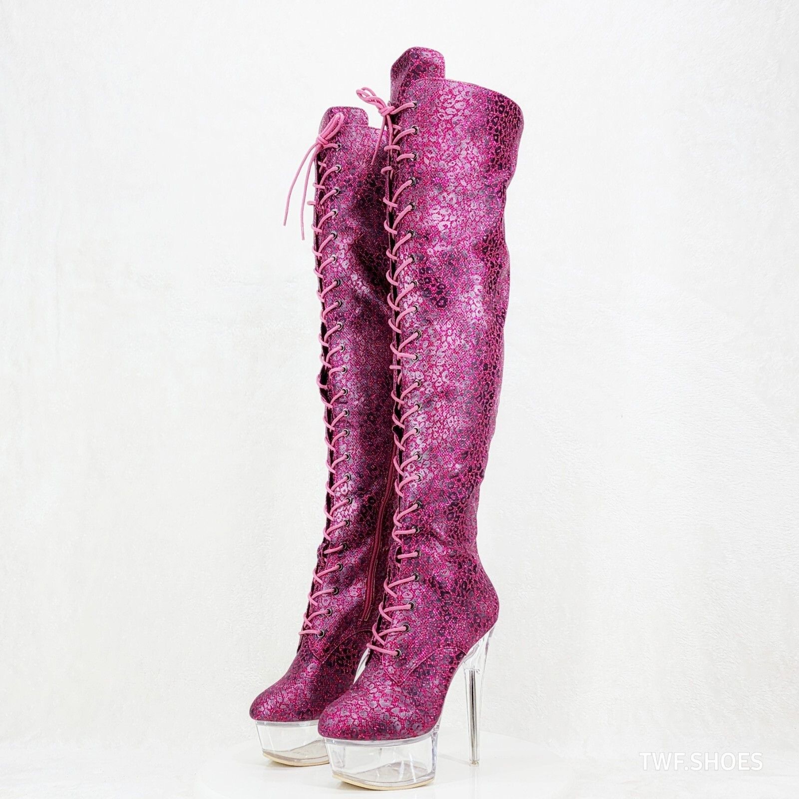 Other Bulls Purple Glitter Leopard Print OTK Clear Platform High H Size US 6 / IT 36 - 1 Thumbnail