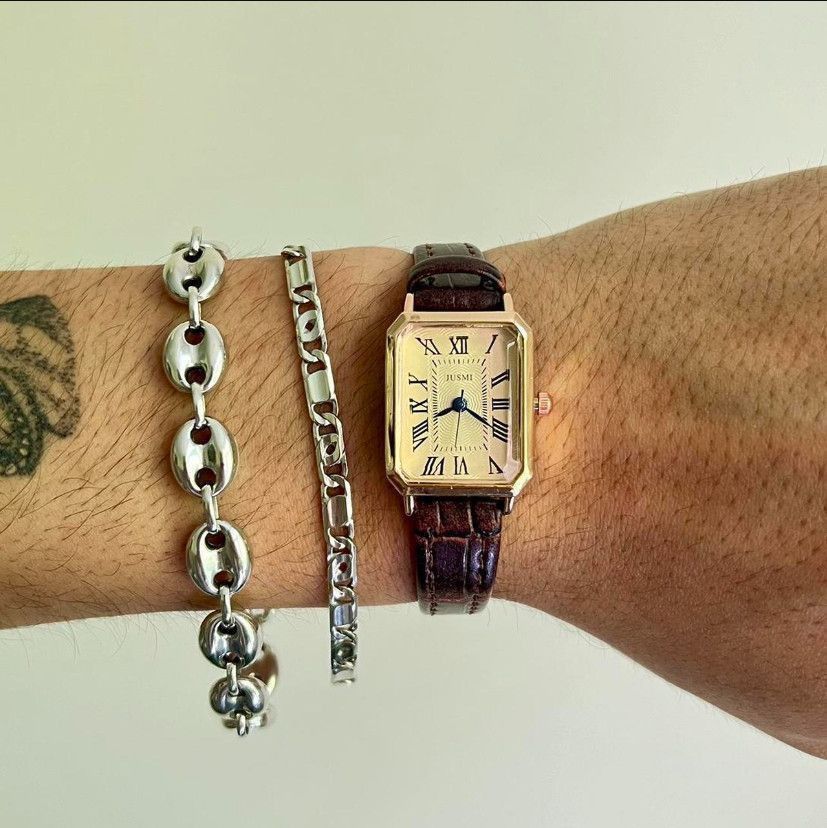 Jewelry 2000s vintage style rectangle brown leather luxury watch Size ONE SIZE - 4 Thumbnail