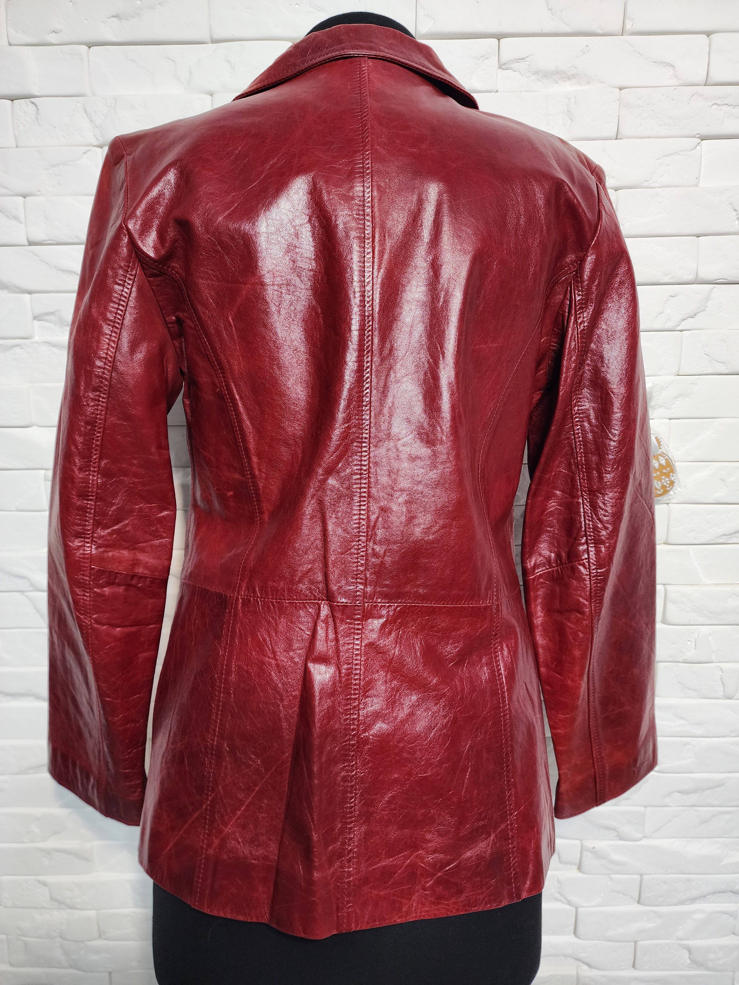 Genuine Leather Red Leather Jacket: Women's Button-Up Genuine Leather Coat Size L / US 10 / IT 46 - 3 Thumbnail