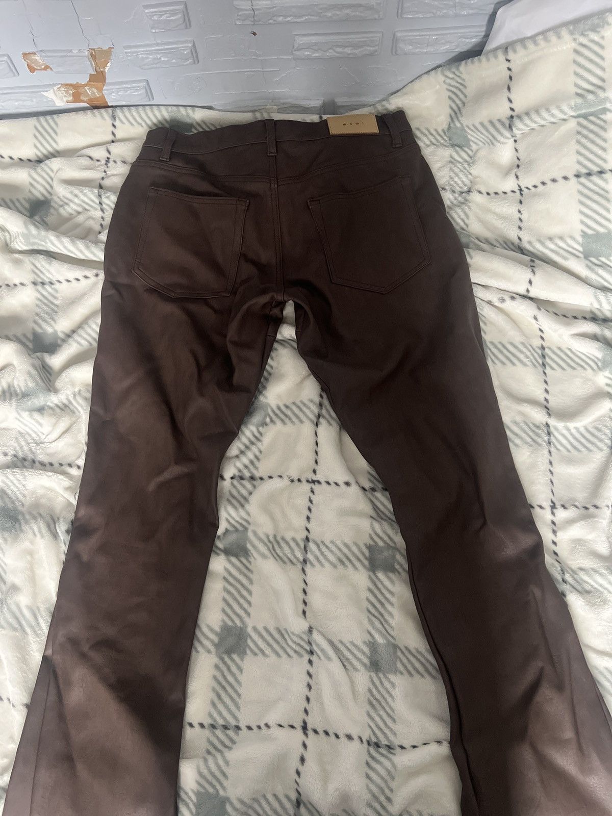 Japanese Brand × MNML Brown Leather MNML Flared Pants Size US 30 / EU 46 - 1 Thumbnail