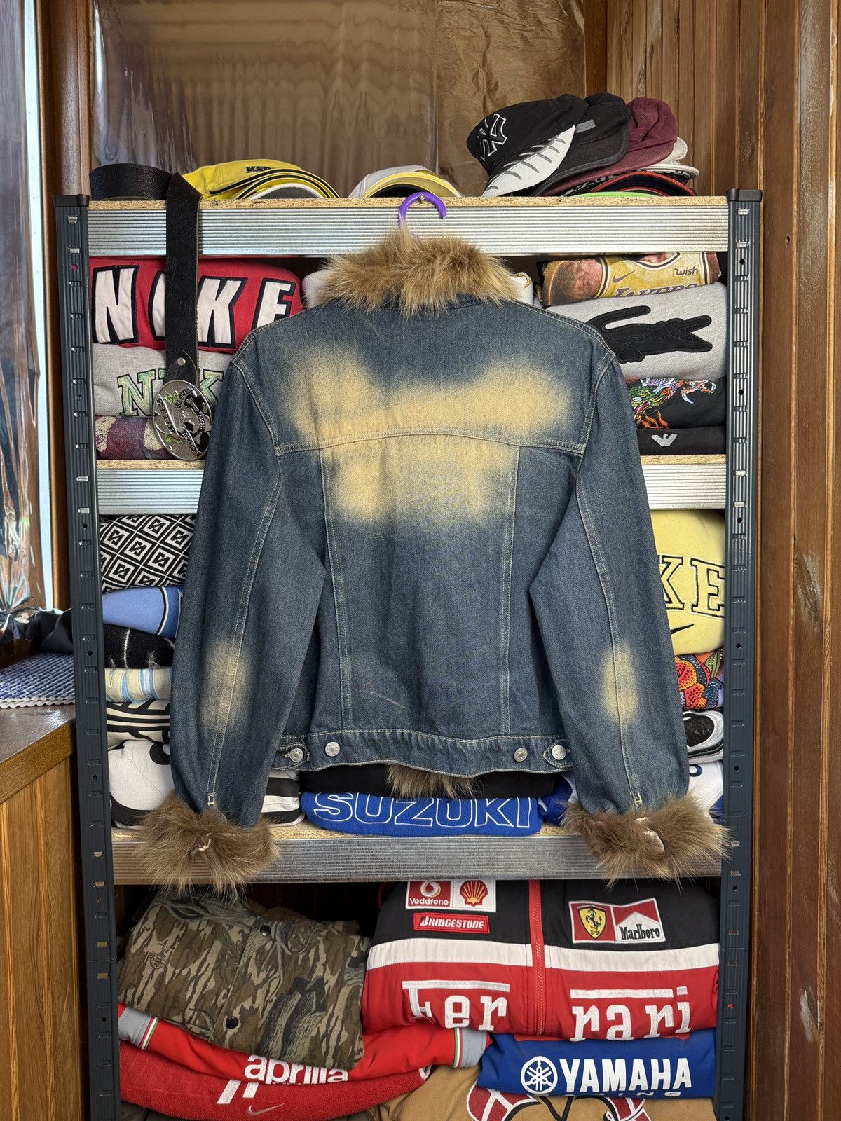 If Six Was Nine Y2K Denim Faux Fur Trim Jacket Distressed Washed Jean Size M / US 6-8 / IT 42-44 - 3 Thumbnail