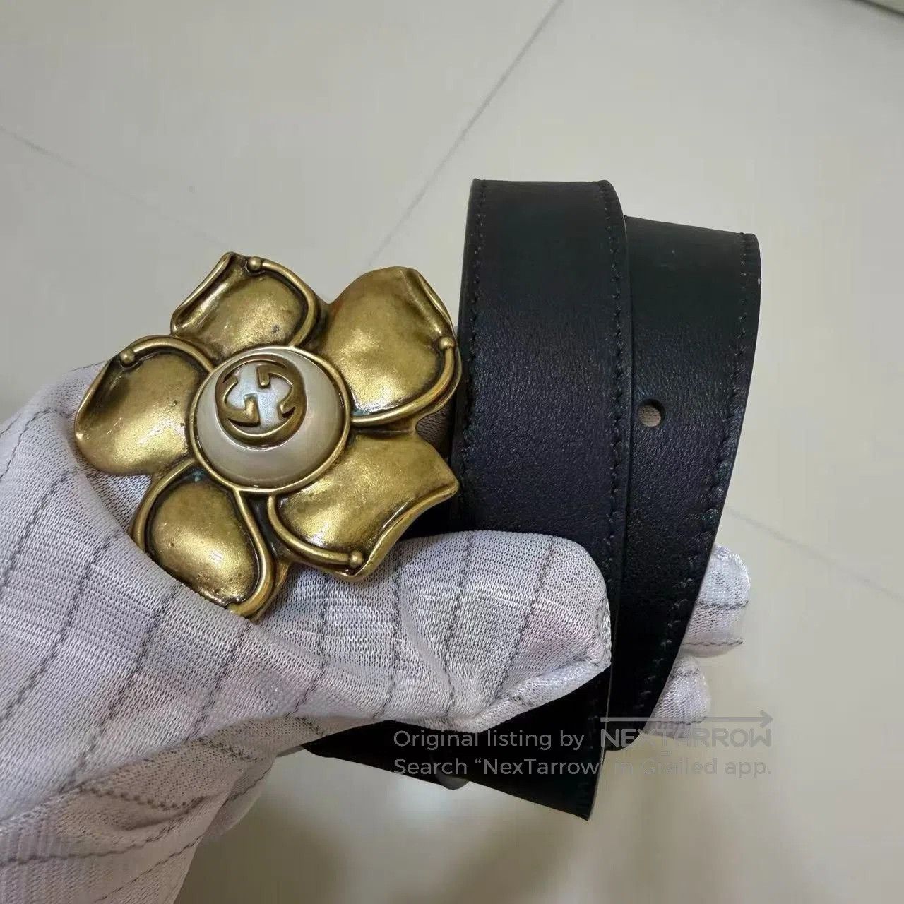 Gucci Gucci Pearl Flower Leather Belt. Size ONE SIZE - 1 Thumbnail