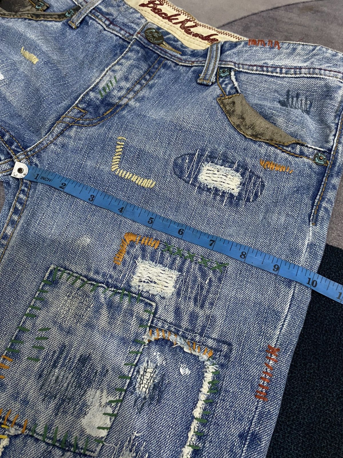 Hysteric Glamour BACK NUMBER DISTRESSED FLARE BOOT CUT DENIM PANTS Size US 32 / EU 48 - 15 Thumbnail
